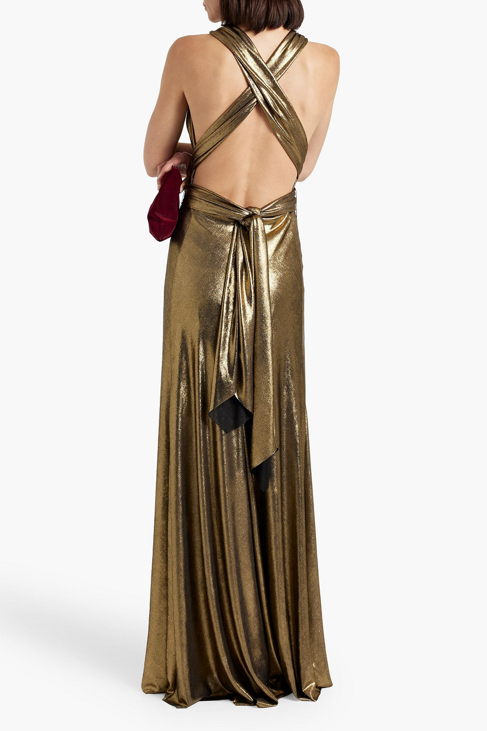 Shop Maria Lucia Hohan Melika Gathered Metallic Jersey Gown In Gold