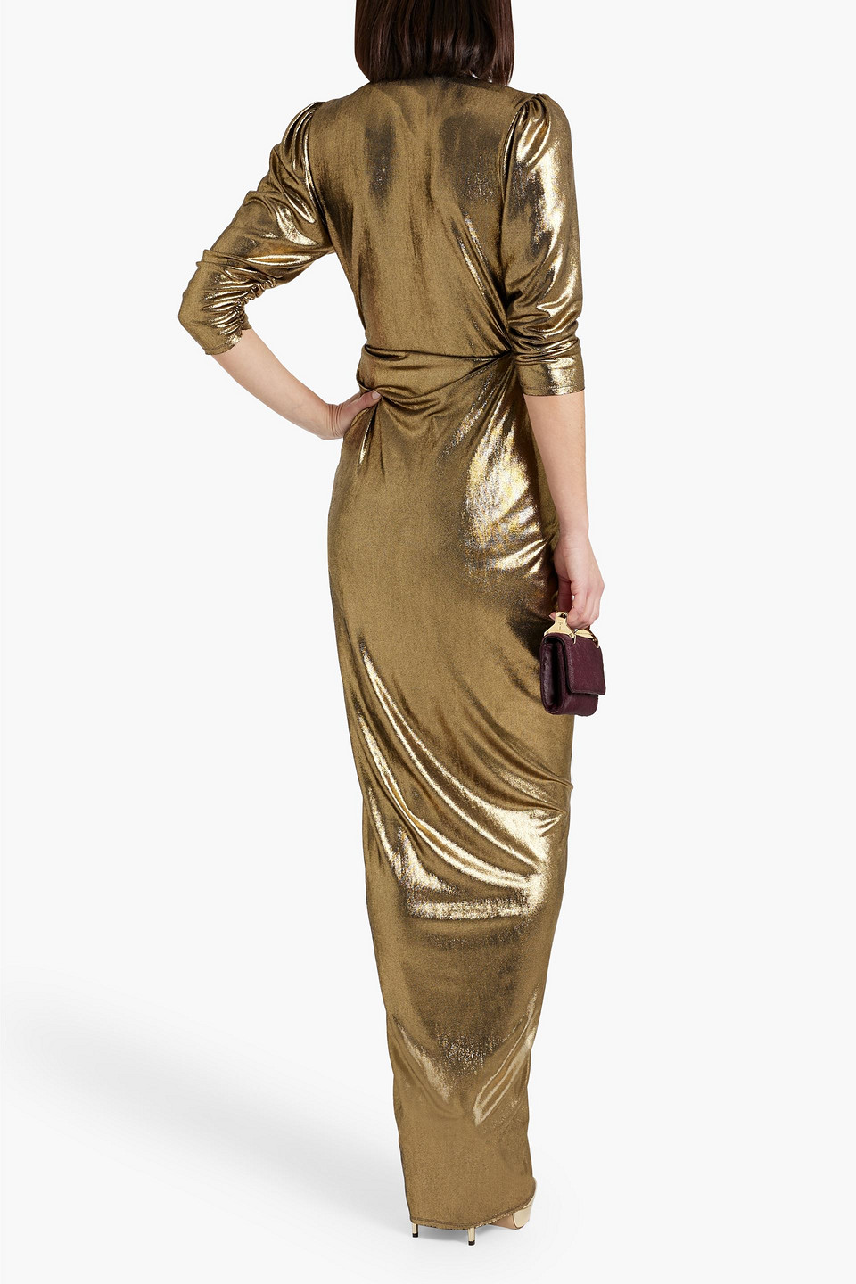 Shop Maria Lucia Hohan Adelyn Draped Lamé Maxi Wrap Dress In Gold