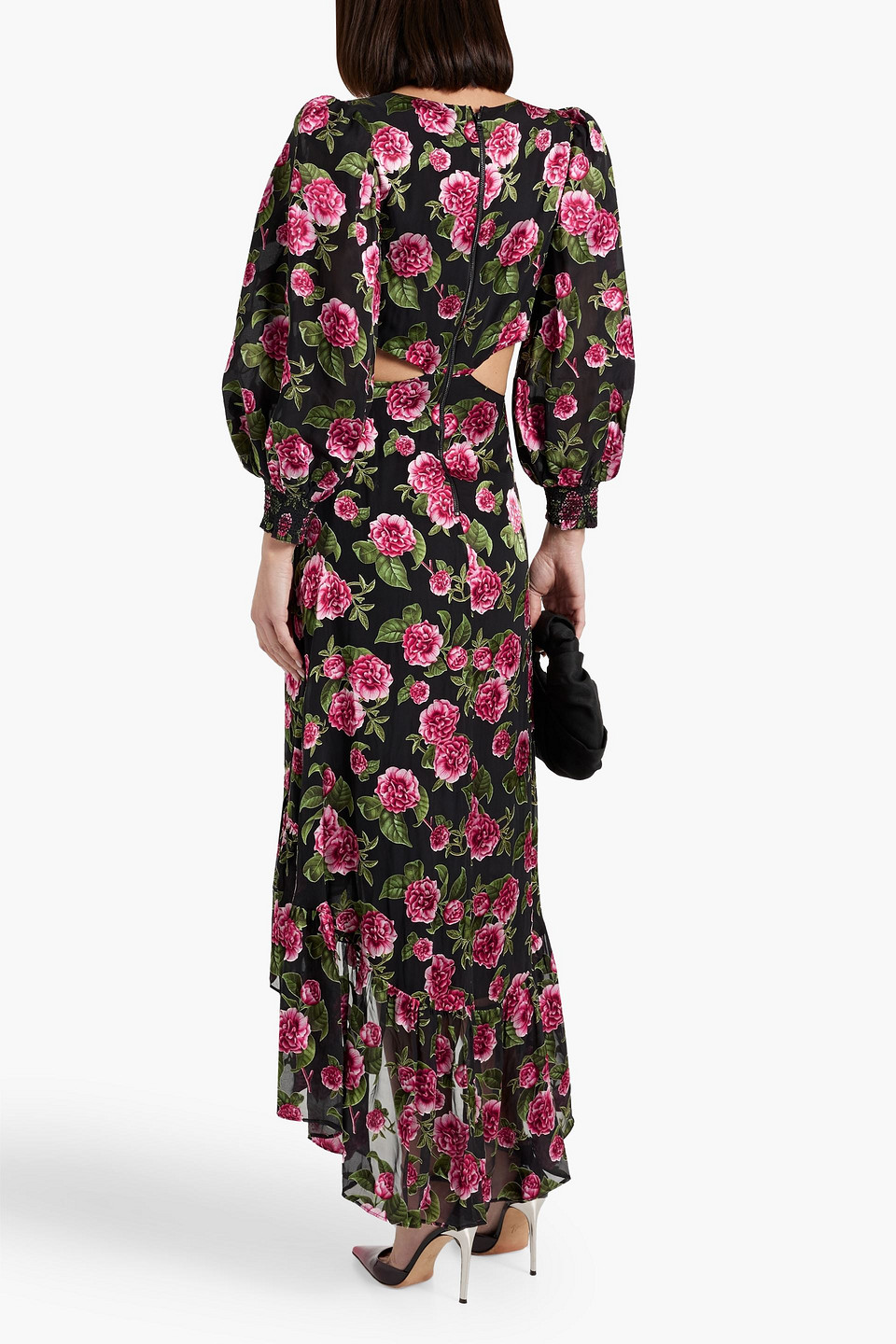 Shop Alice And Olivia Katia Ruffled Floral-print Fil Coupé Chiffon Maxi Dress In Black