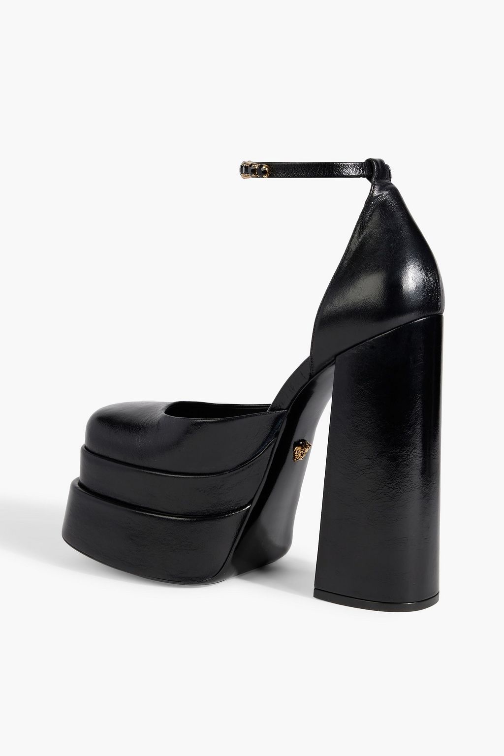 VERSACE Crystal-embellished leather platform pumps