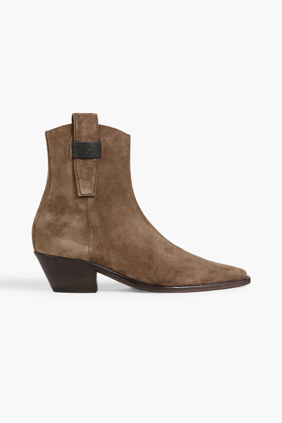 Brunello Cucinelli Bead-embellished Suede Western Boots In Taupe