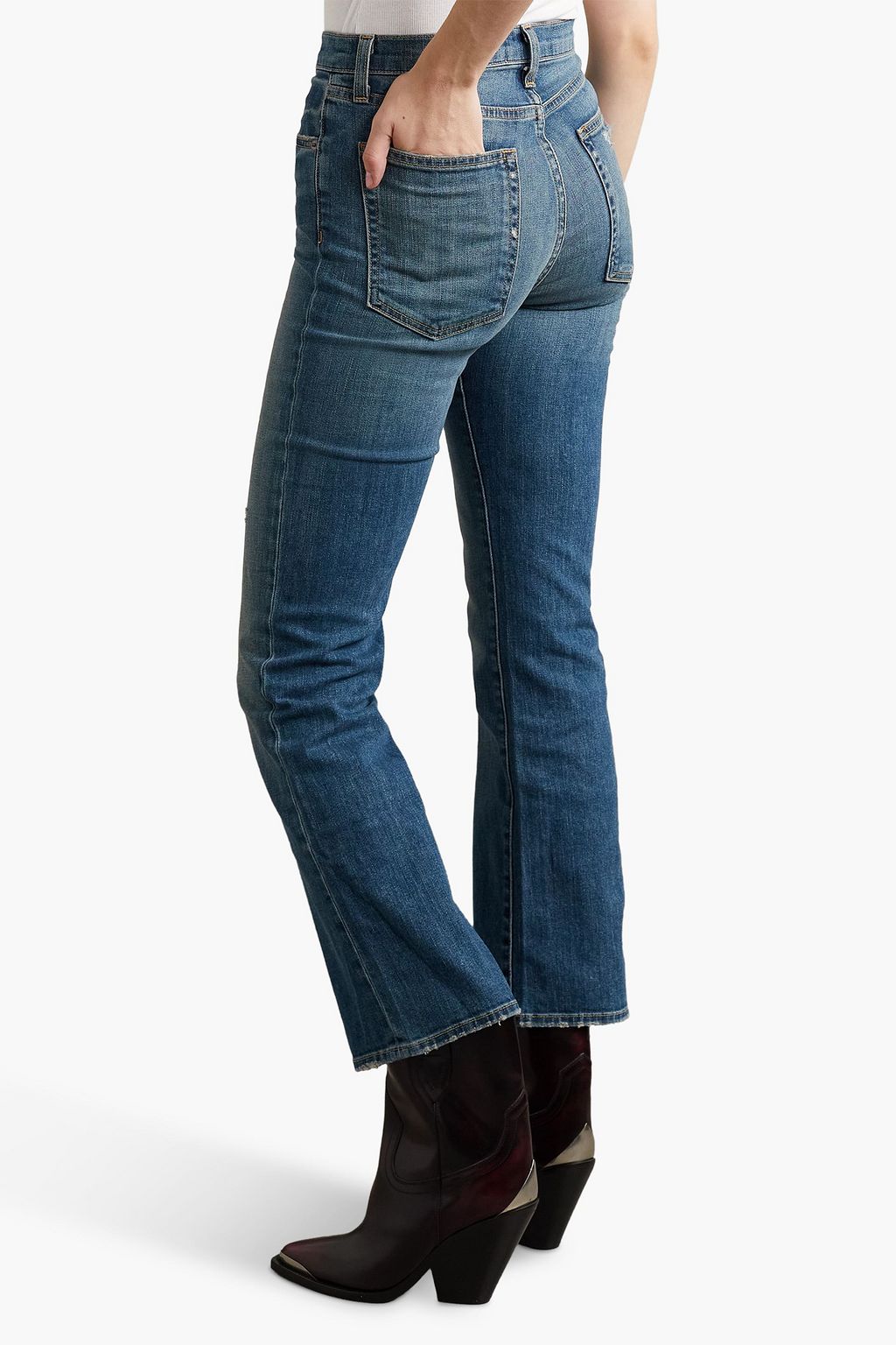 NILI LOTAN クロップド ハイライズ ブーツカットジーンズ 色あせ加工