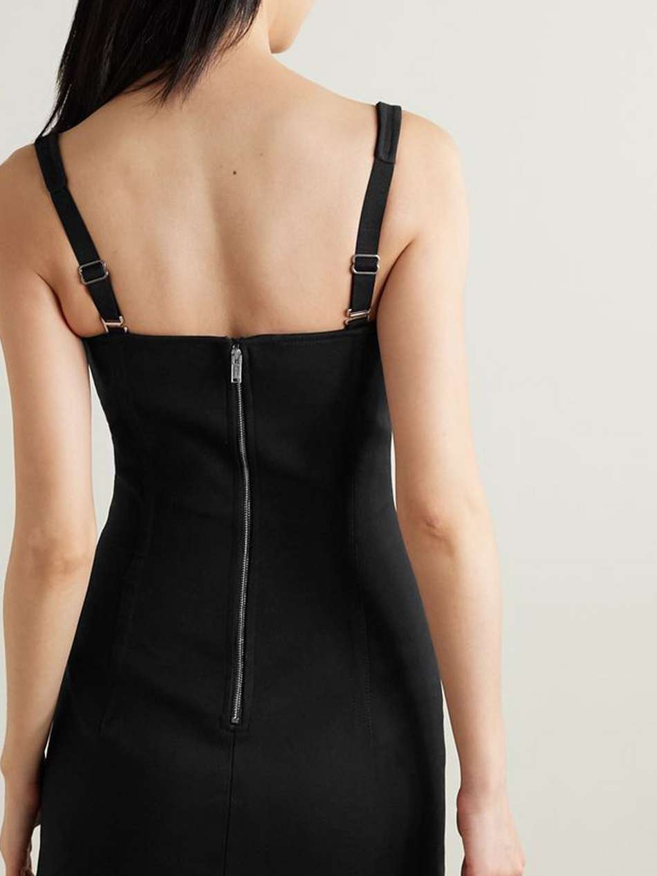 studded cutout stretch  cotton twill mini dress