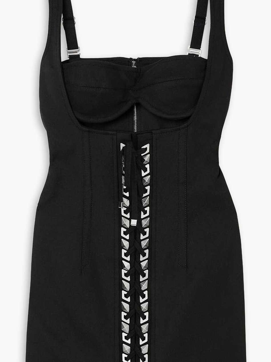 studded cutout stretch  cotton twill mini dress