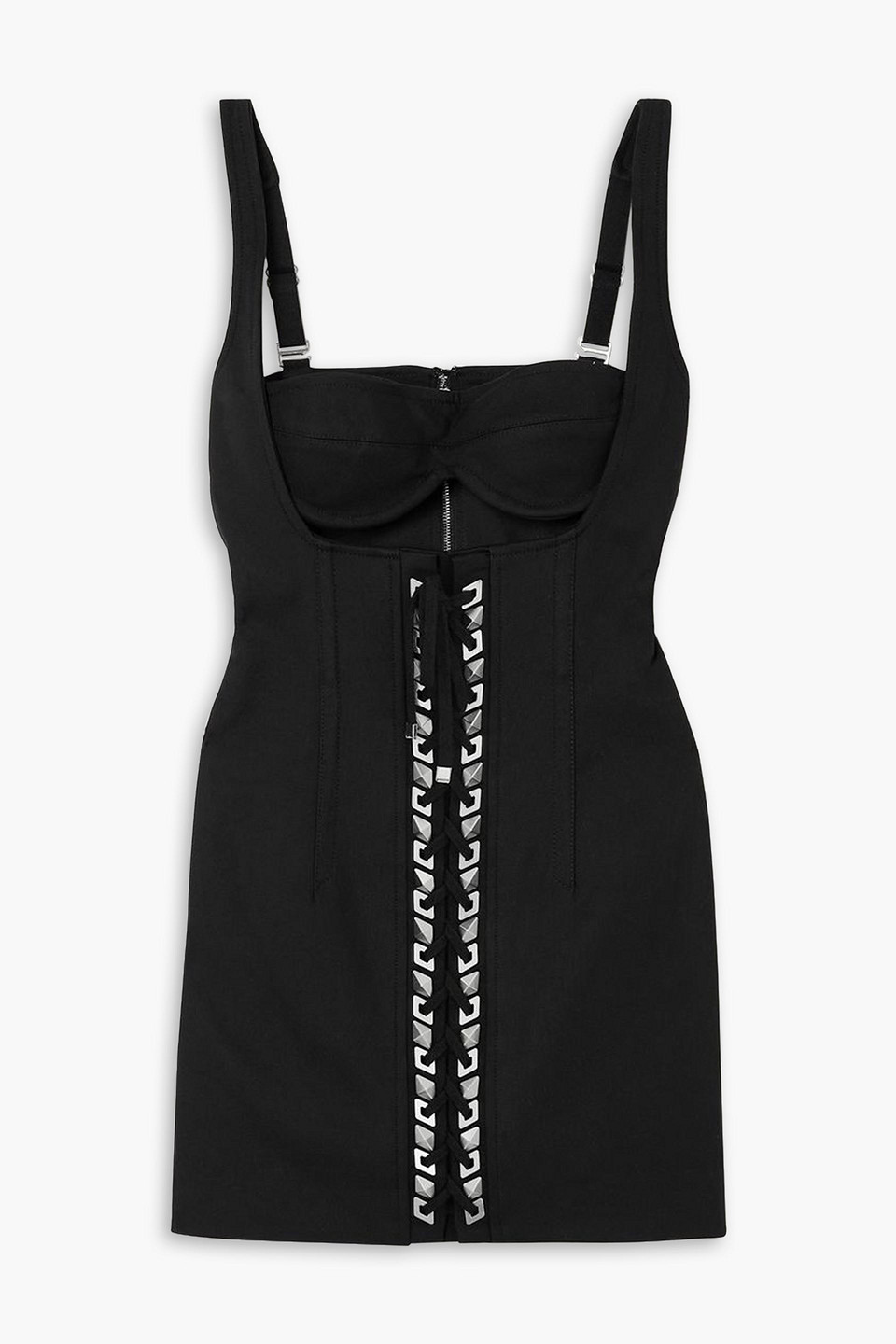 Dion Lee Studded Cutout Stretch Cotton Twill Mini Dress In Black