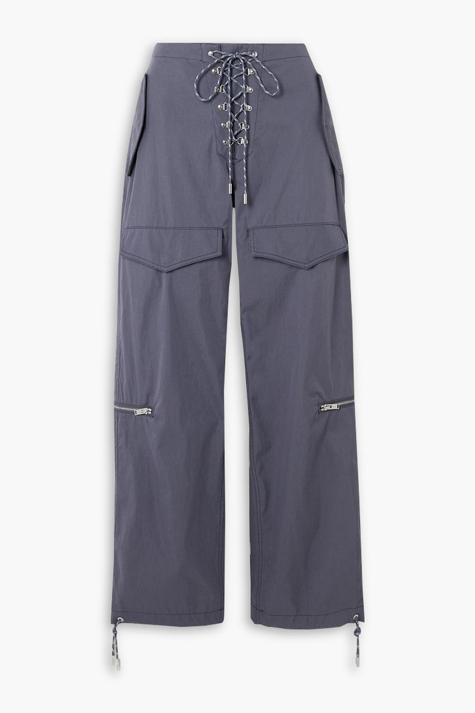 Dion Lee Lace-up Cotton-blend Twill Wide-leg Trousers In Grey