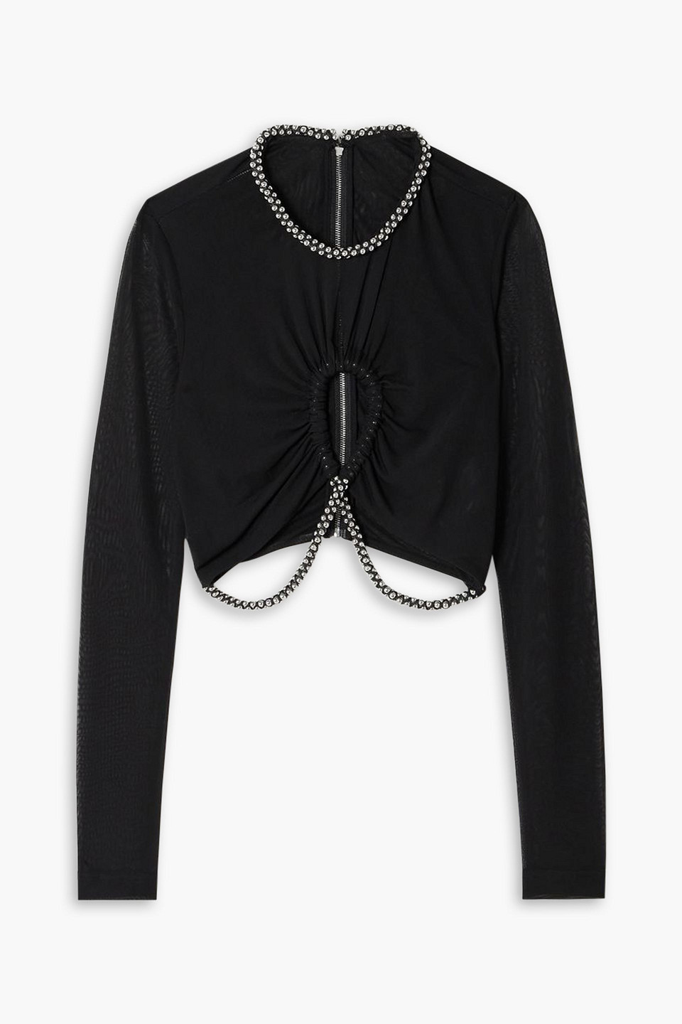 Shop Dion Lee Barball Cutout Bead-embellished Mesh Top In Schwarz
