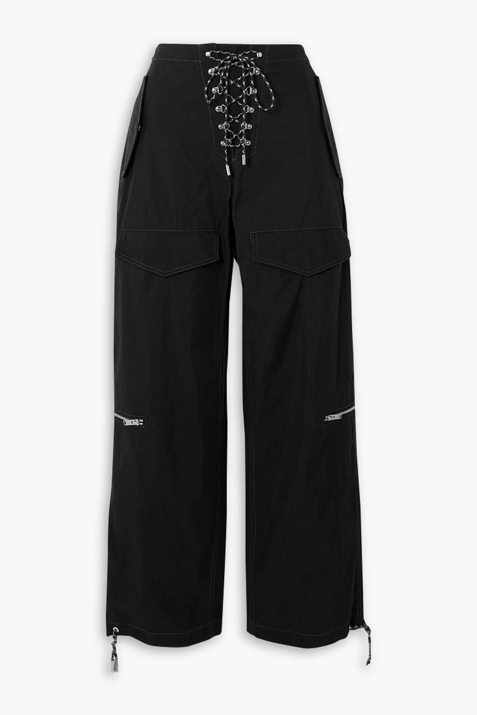 Dion Lee Lace-up Cotton-blend Twill Wide-leg Pants In Black