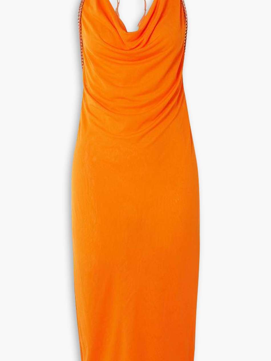 barball open-back bead-embellished mesh halterneck midi dress