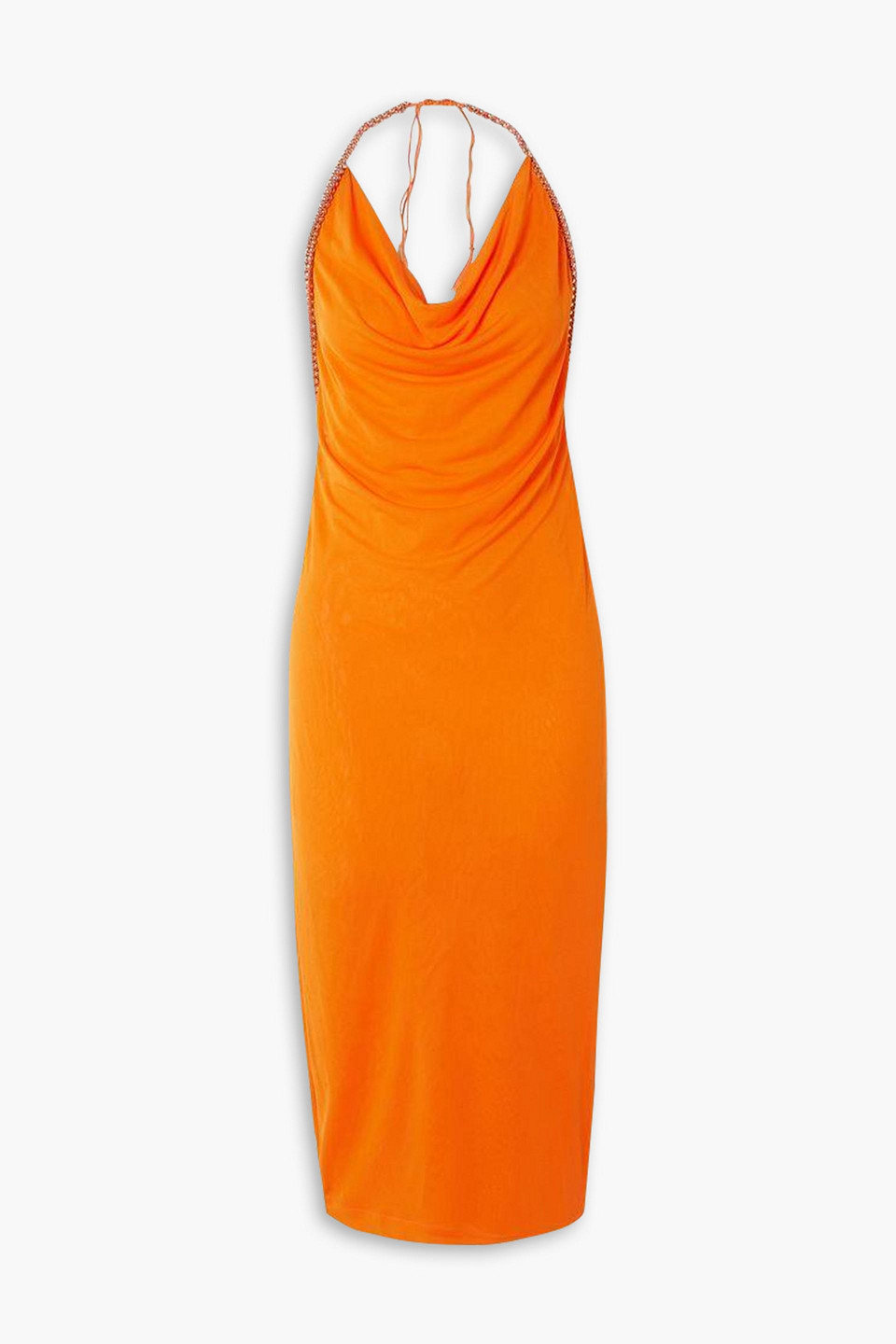 Dion Lee Barball Open-back Bead-embellished Mesh Halterneck Midi Dress In Orange