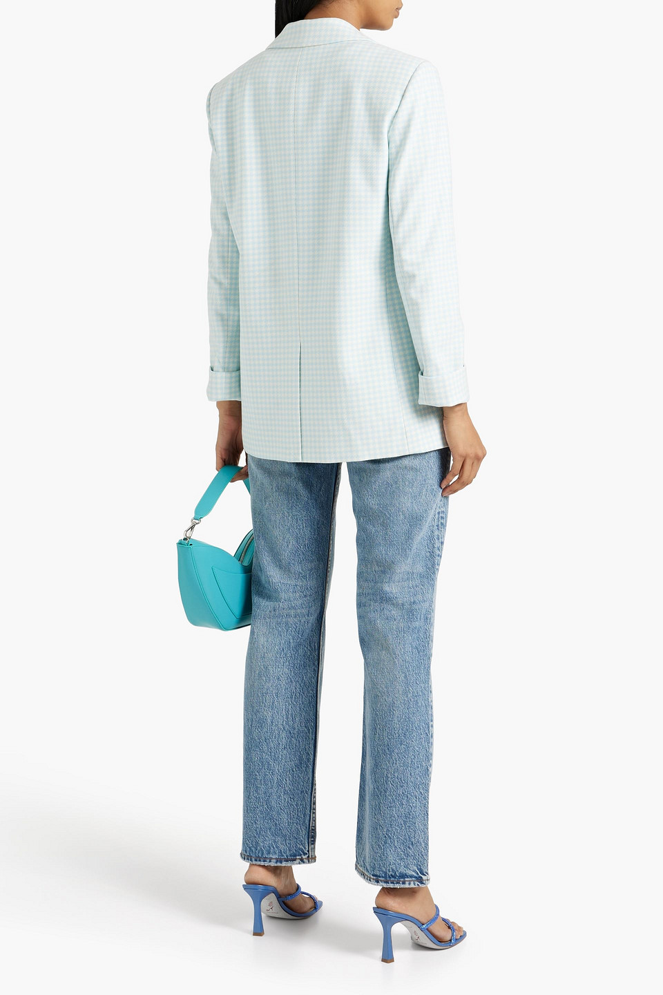 Shop Alice And Olivia Justin Double-breasted Gingham Twill Blazer In Sky Blue