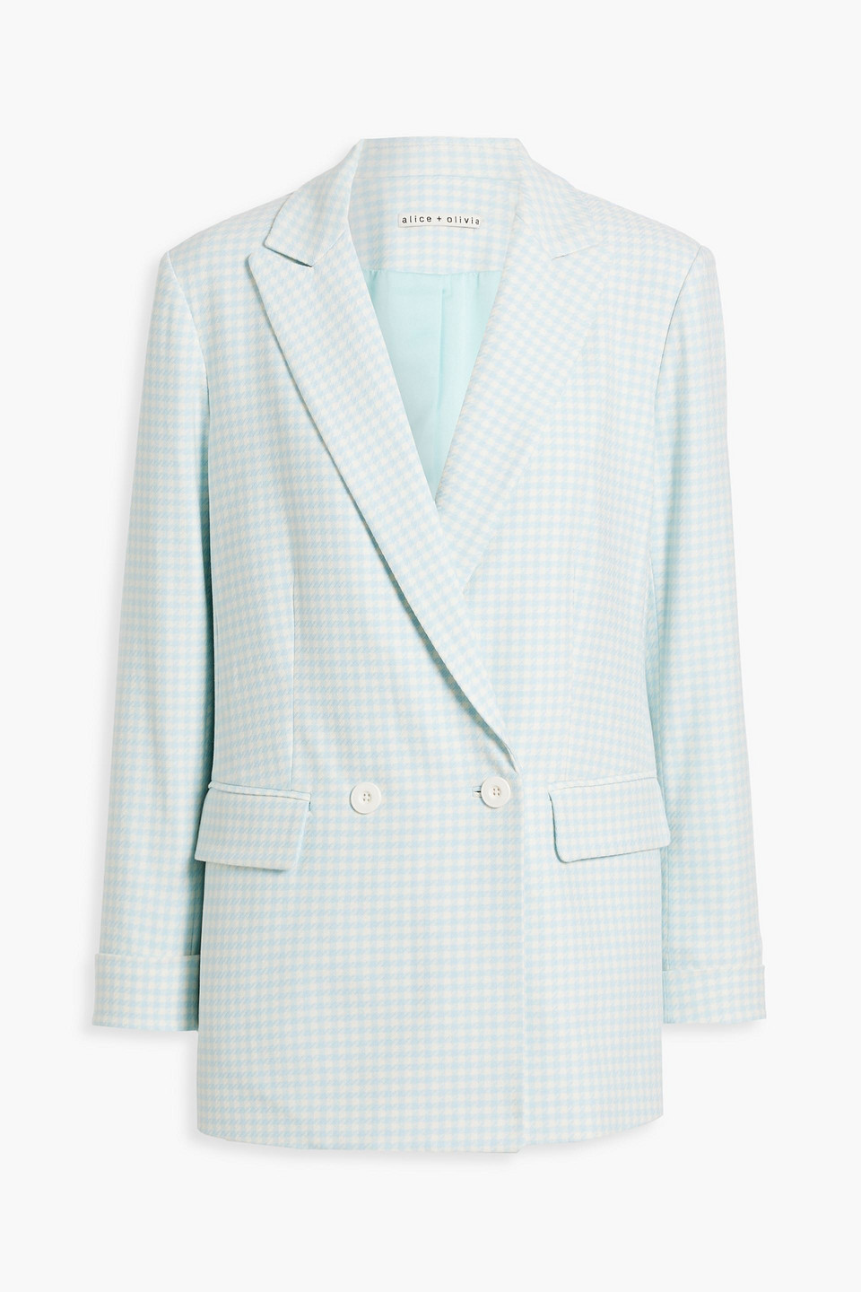 Alice And Olivia Justin Double-breasted Gingham Twill Blazer In Sky Blue