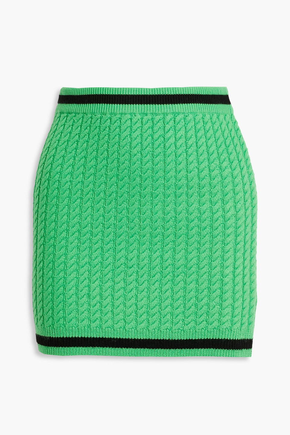 Shop Alice And Olivia Cable-knit Wool-blend Mini Skirt In Green