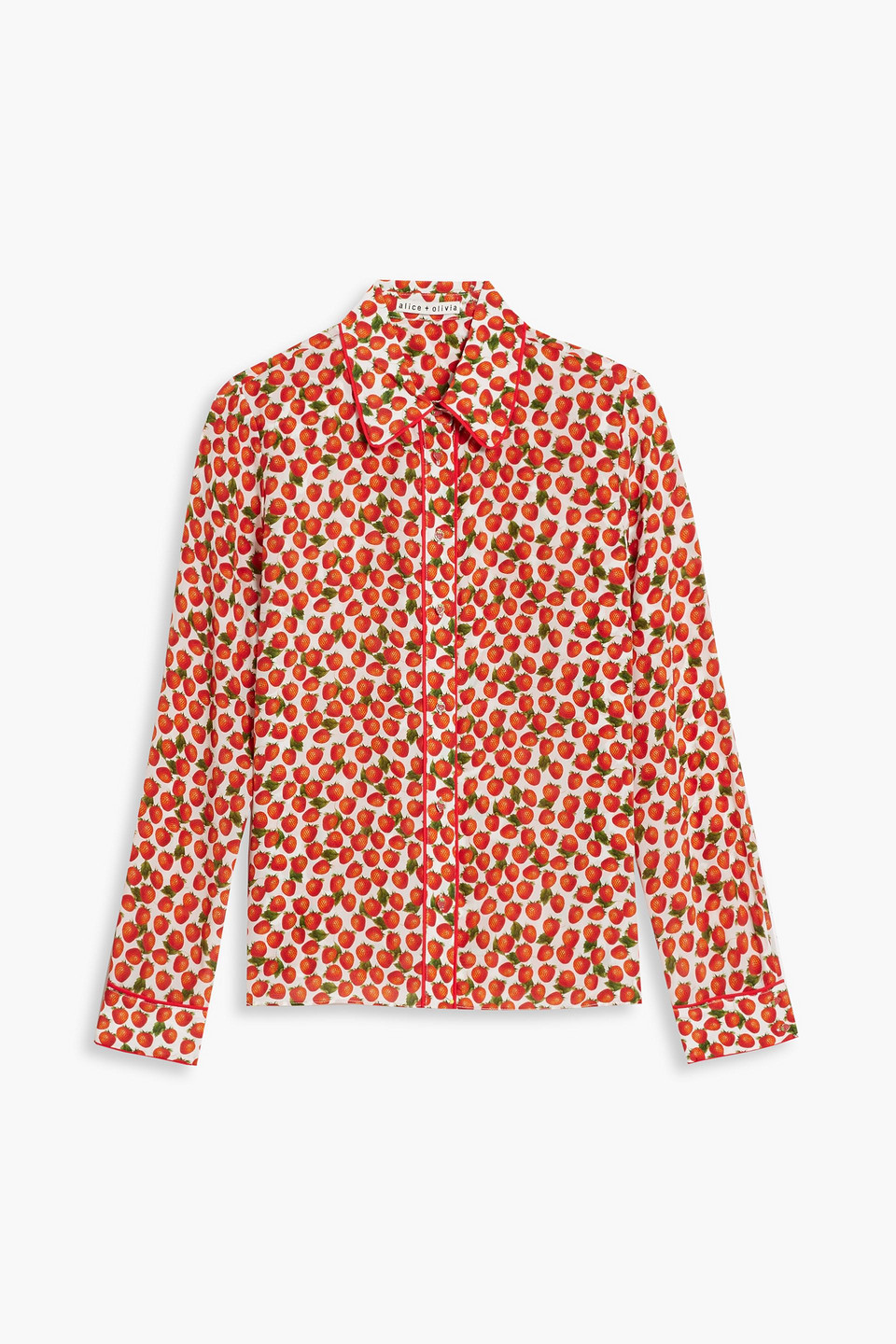 Alice And Olivia Willa Strawberry Printed Button-front Shirt In Red