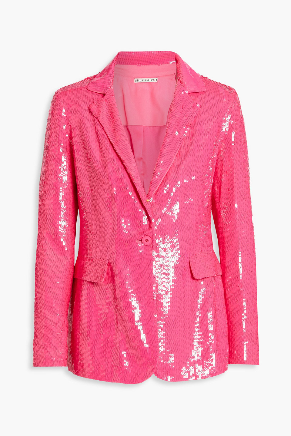 Shop Alice And Olivia Macey Sequined Woven Blazer In Bubblegum