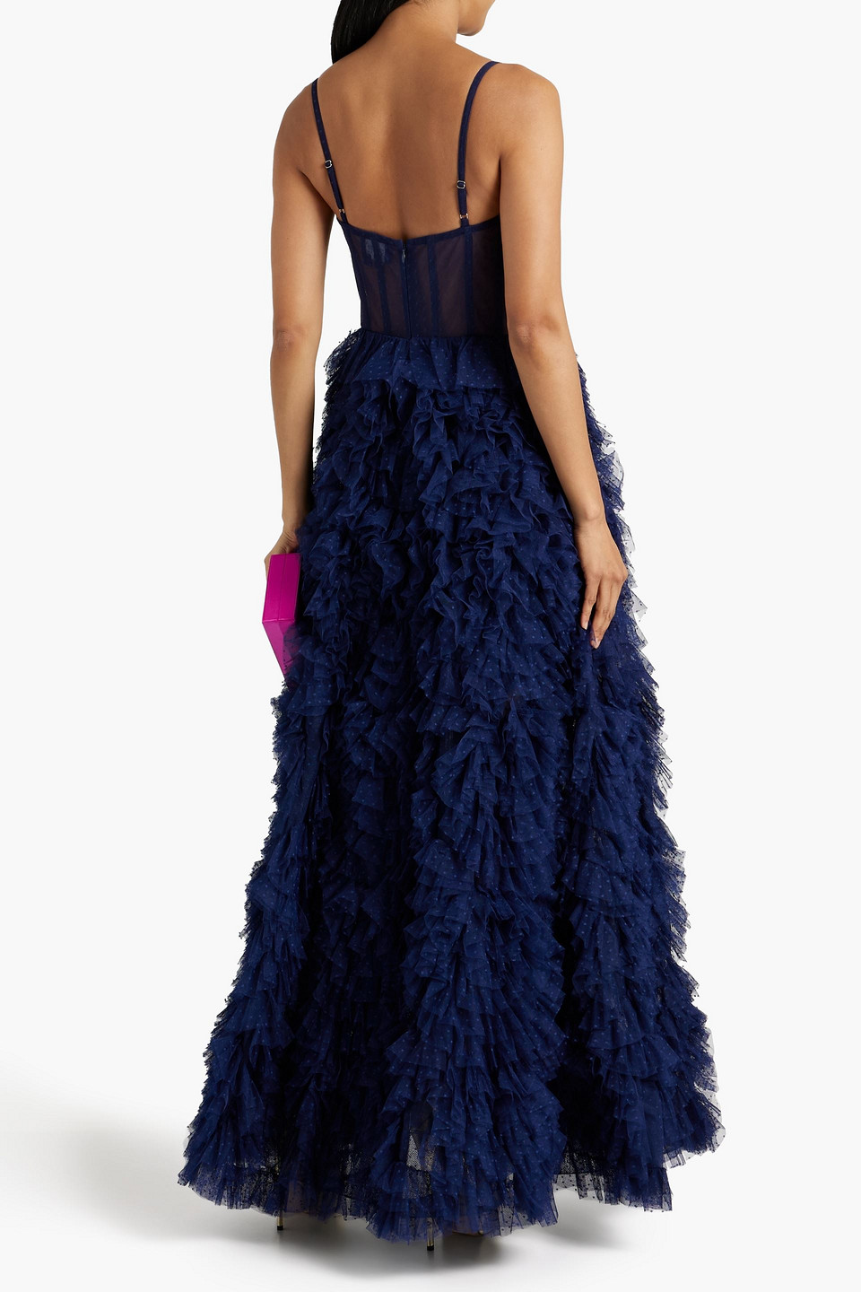 MARCHESA NOTTE RUFFLED POINT D'ESPRIT GOWN 3074457345637714627