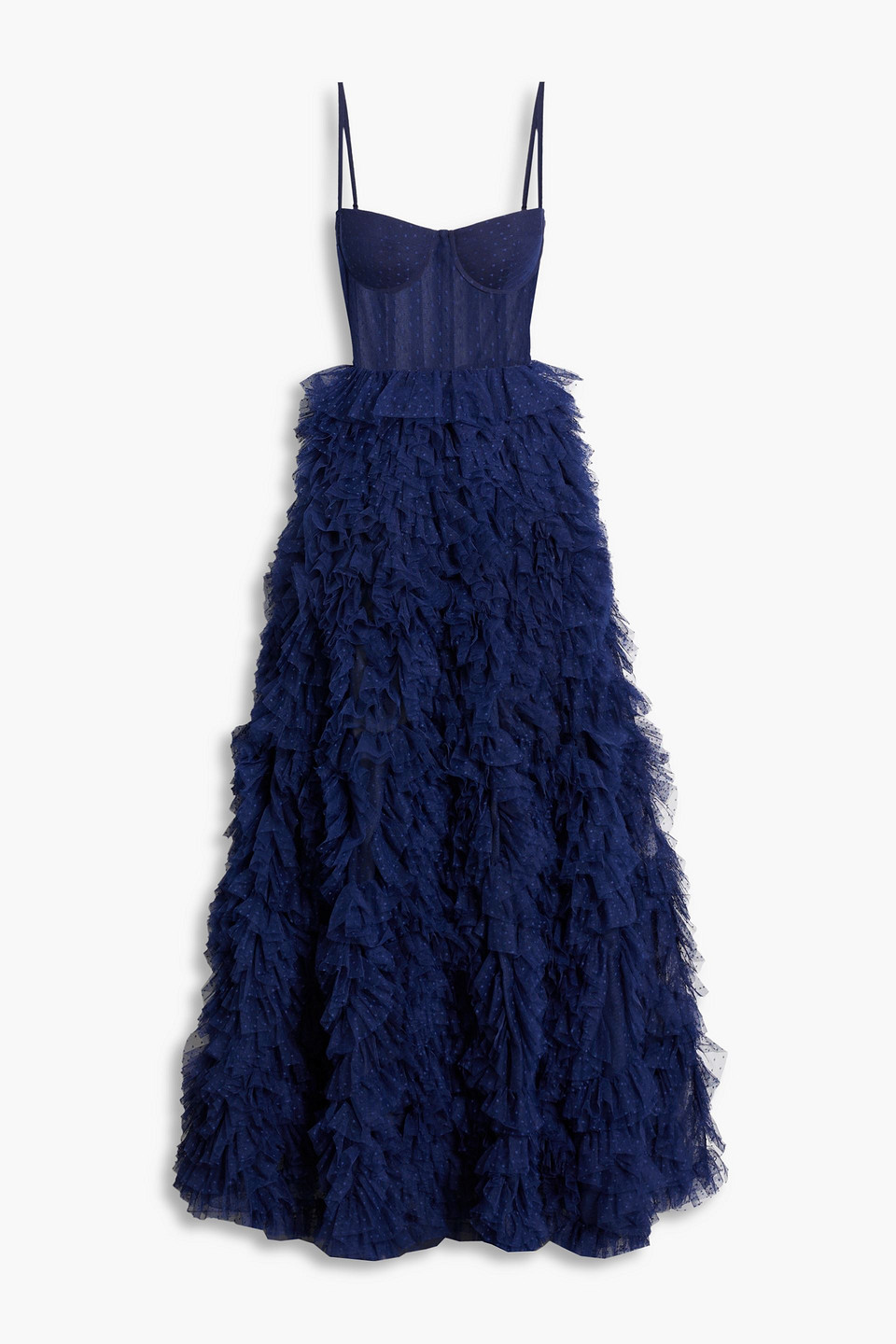 MARCHESA NOTTE RUFFLED POINT D'ESPRIT GOWN,3074457345637714627