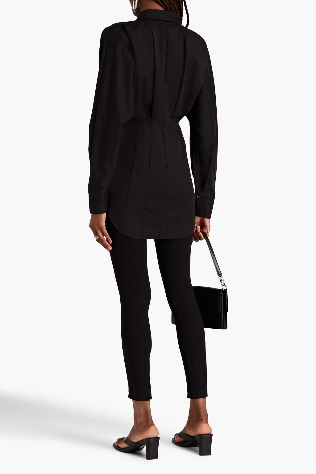GOOD AMERICAN Pleated cotton-blend poplin shirt