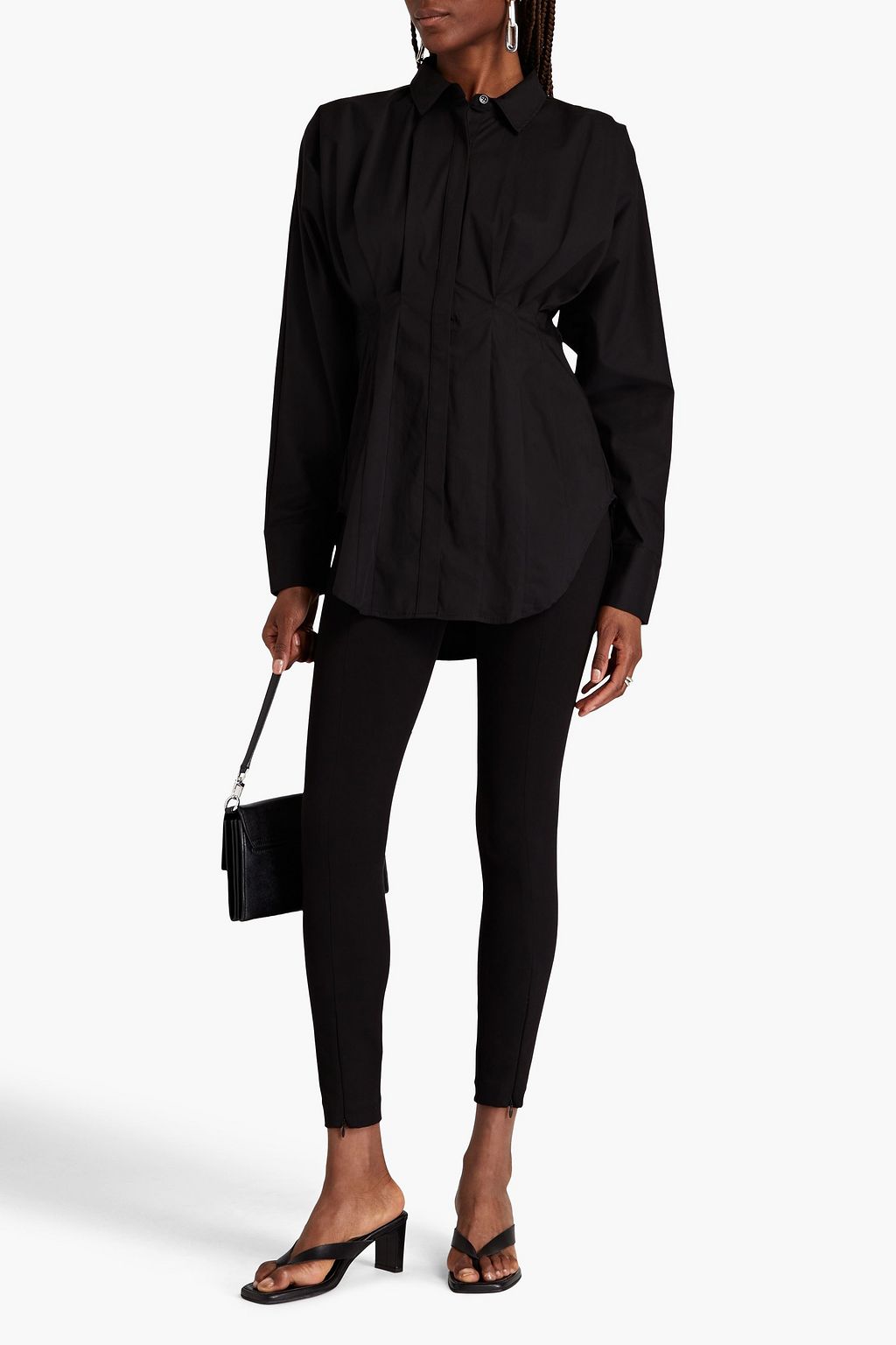 GOOD AMERICAN Pleated cotton-blend poplin shirt