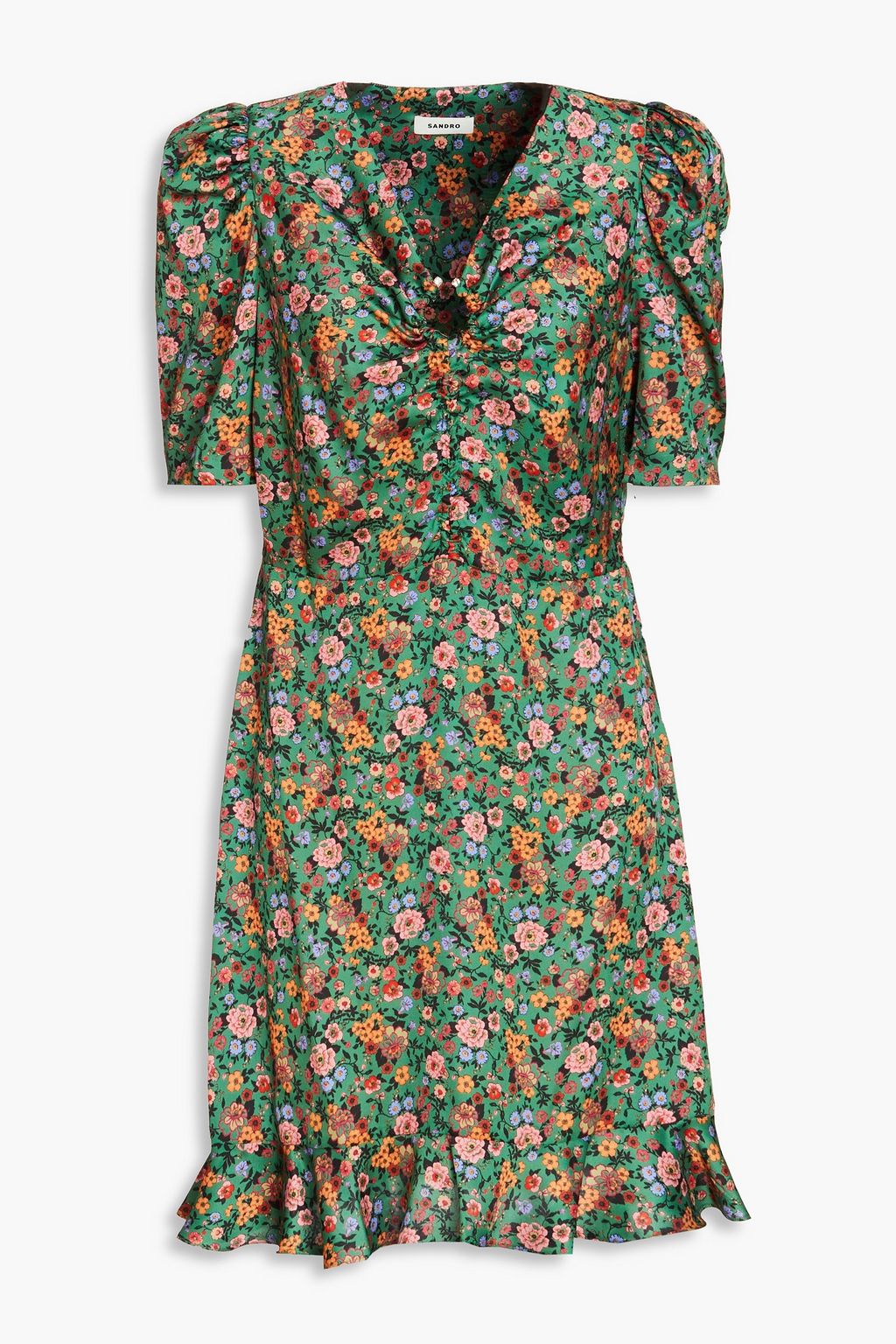 SANDRO Embellished floral print twill mini dress THE OUTNET
