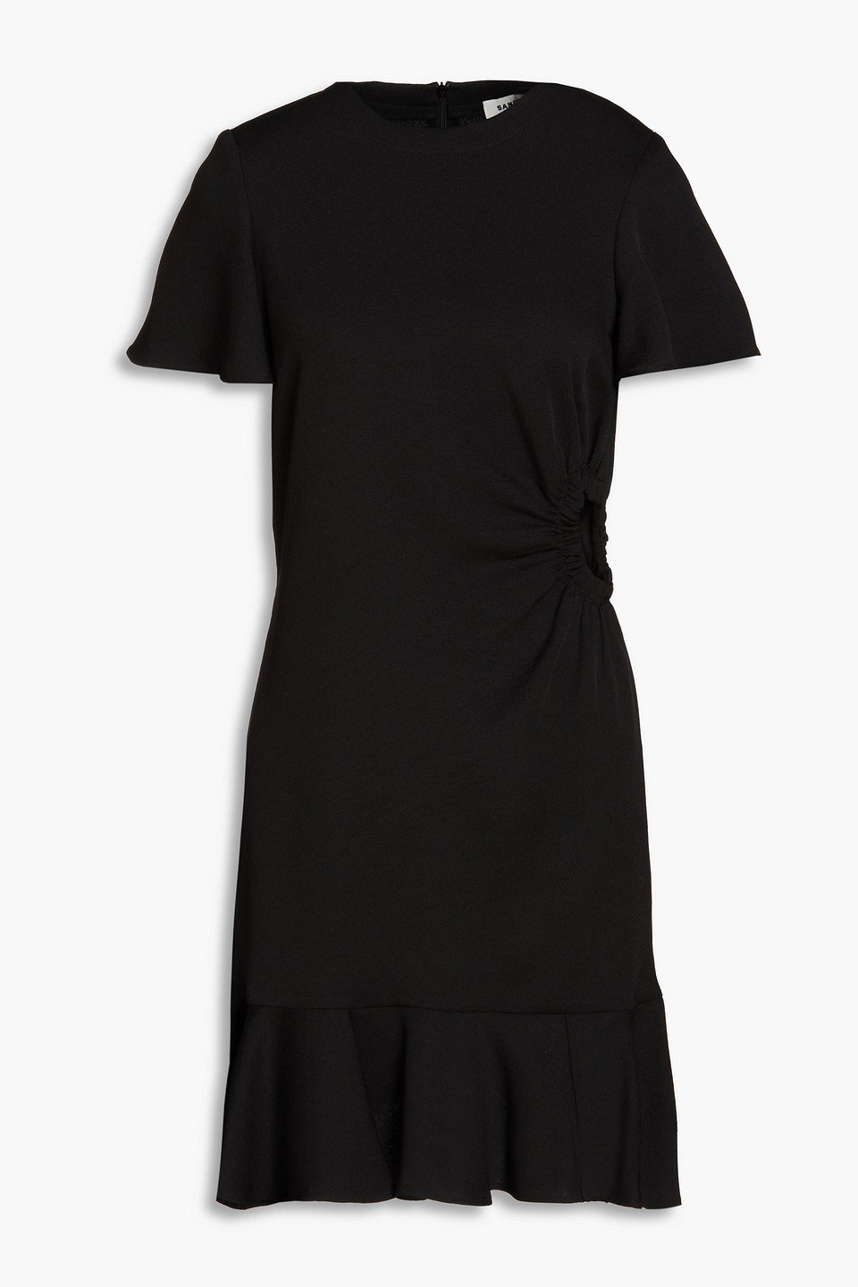 Gathered cutout grain de poudre mini dress