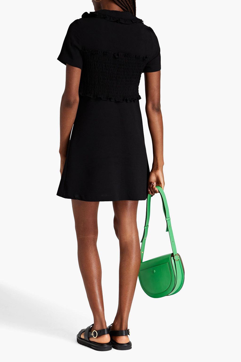 SANDRO Button-embellished shirred crepe mini dress