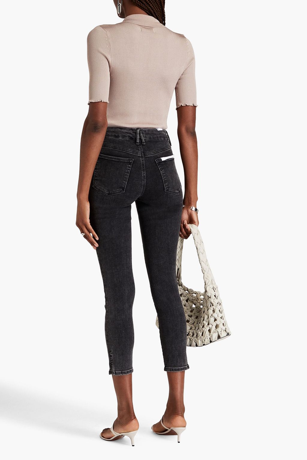 GOOD AMERICAN Halbhohe Skinny Jeans in ausgewaschener Optik