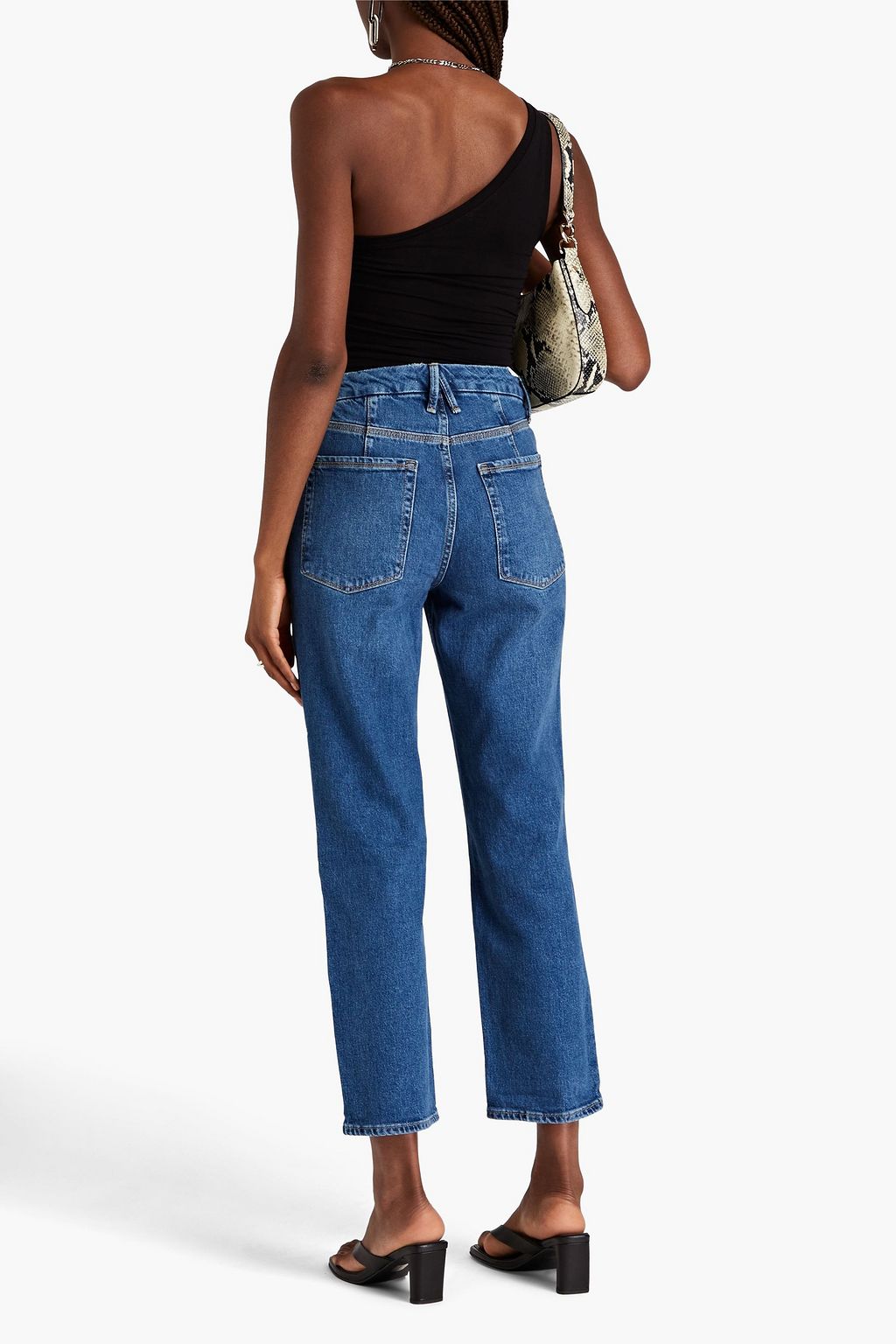 GOOD AMERICAN Halbhohe Jeans mit geradem Bein in ausgewaschener Optik