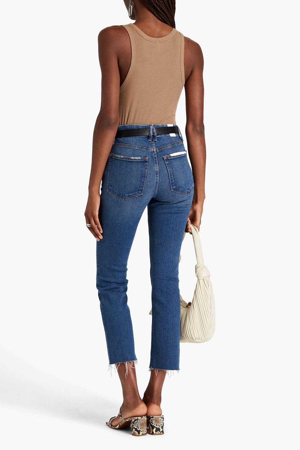 GOOD AMERICAN Halbhohe Jeans mit schmalem Bein in ausgewaschener Optik