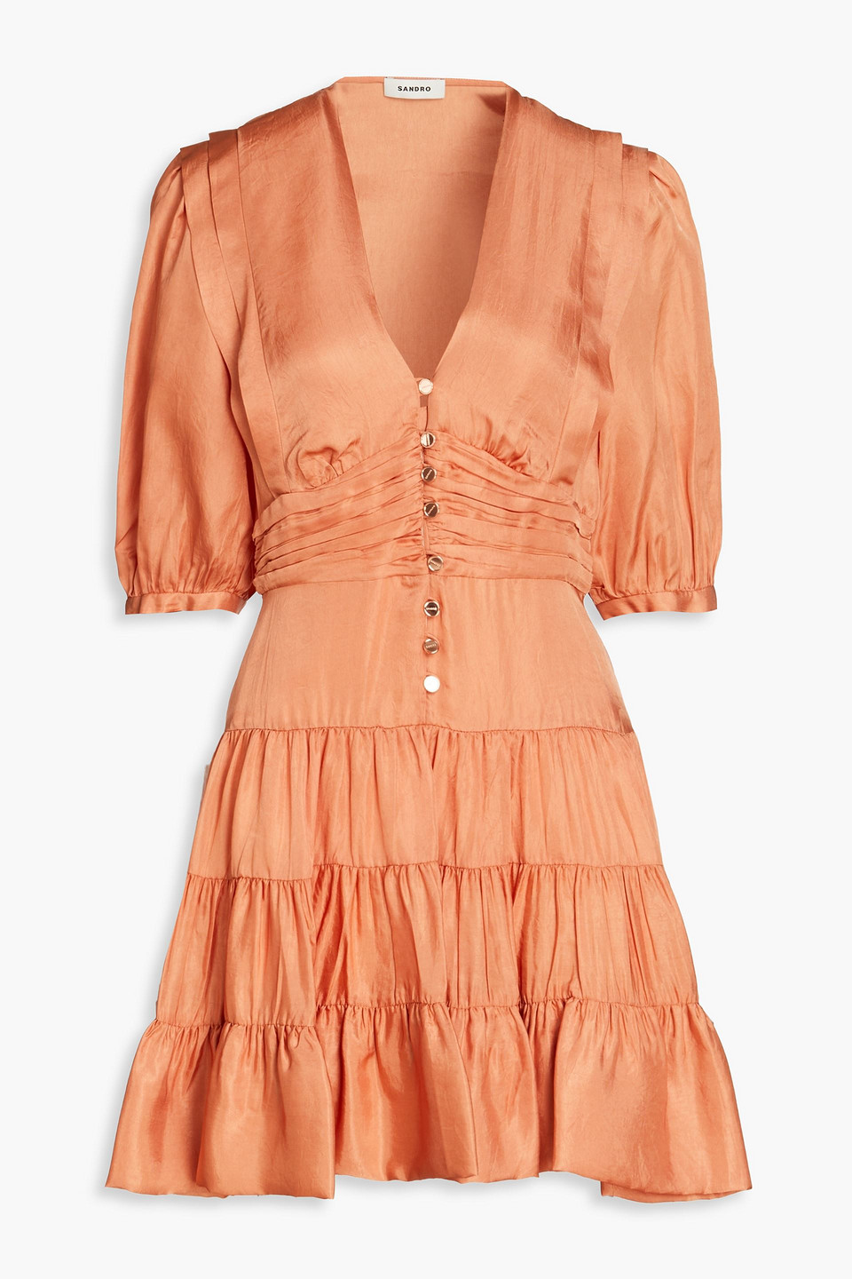 Sandro - Gathered tiered satin mini dress - Orange - FR 40