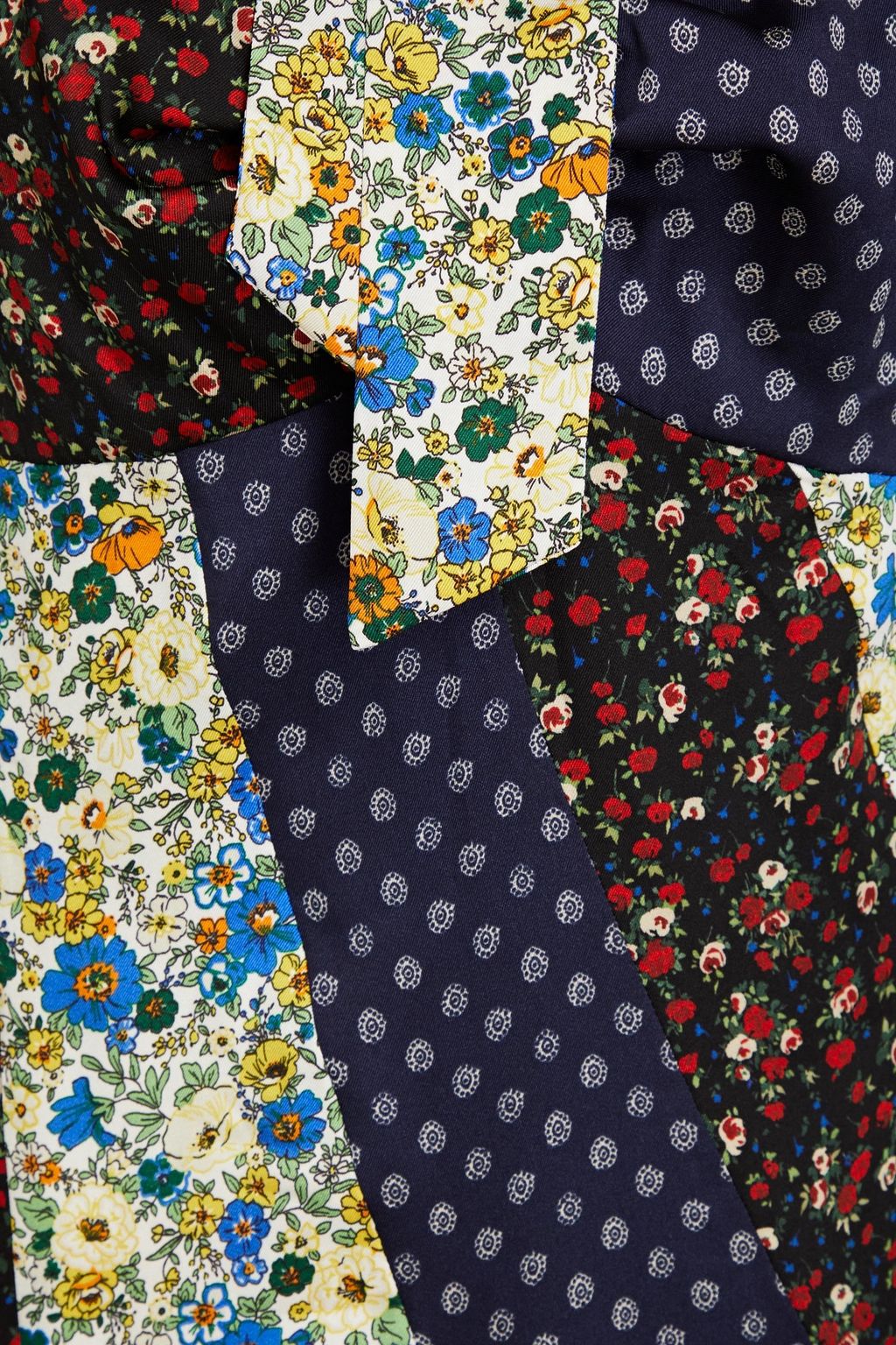 SANDRO Pussy-bow patchwork-effect twill midi dress