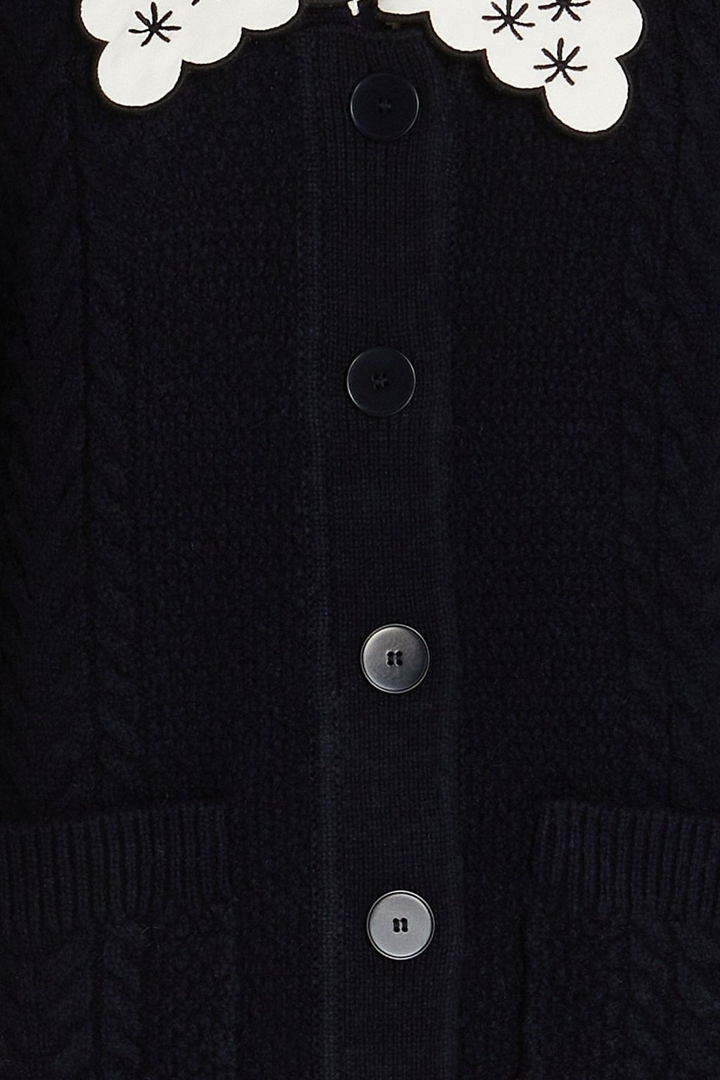 SANDRO Crepe de chine-trimmed cable-knit wool cardigan