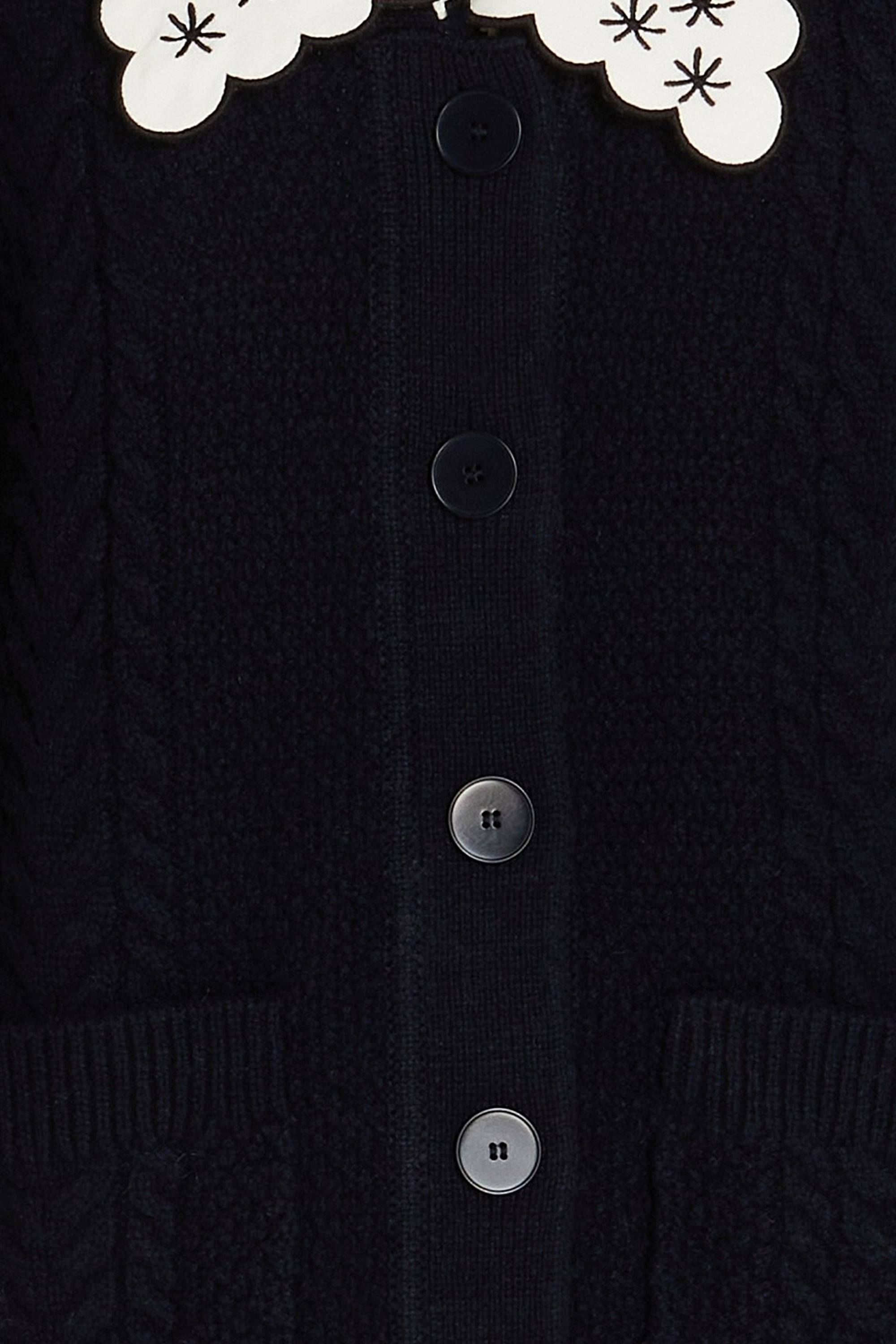 SANDRO Crepe de chine-trimmed cable-knit wool cardigan