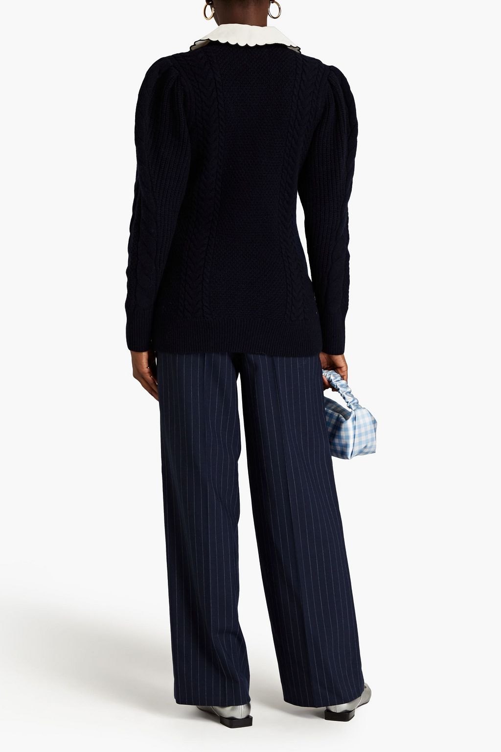 SANDRO Crepe de chine-trimmed cable-knit wool cardigan