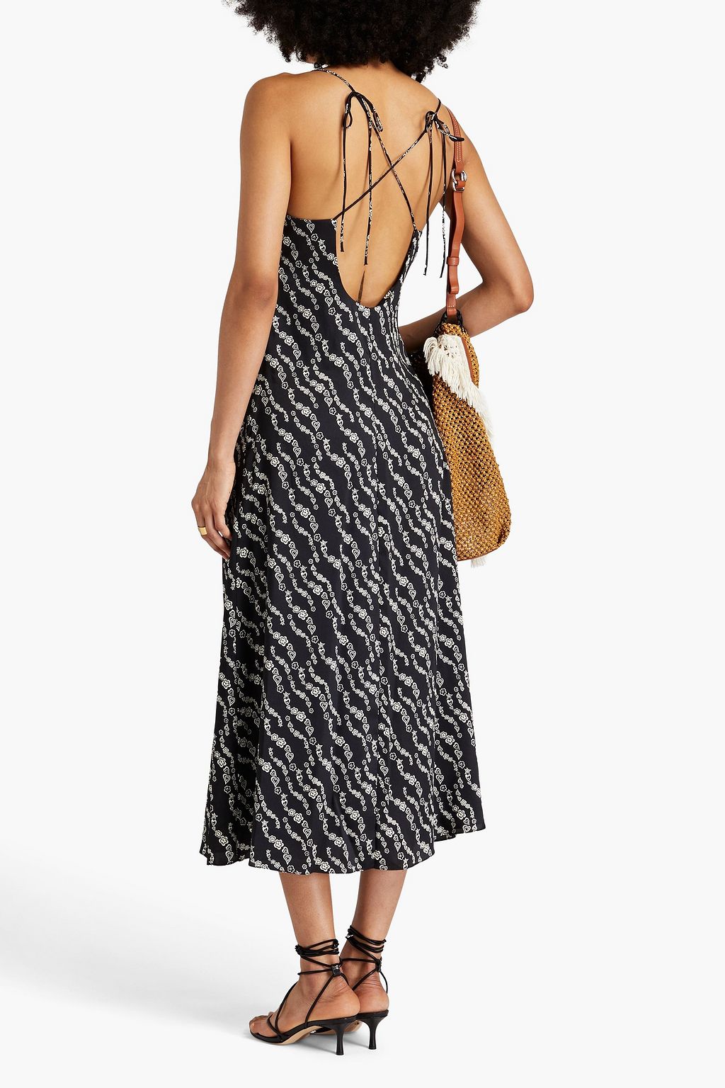 SANDRO Ruched printed twill midi slip dress