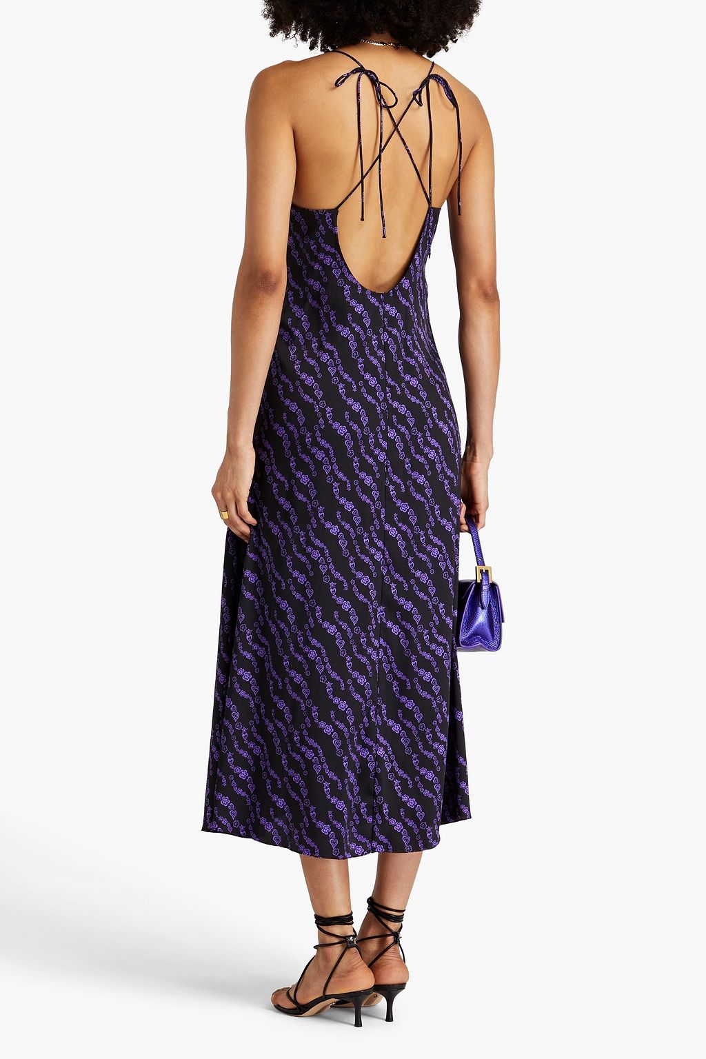 SANDRO Slip Dress in Midilänge aus Twill mit Print und Raffungen