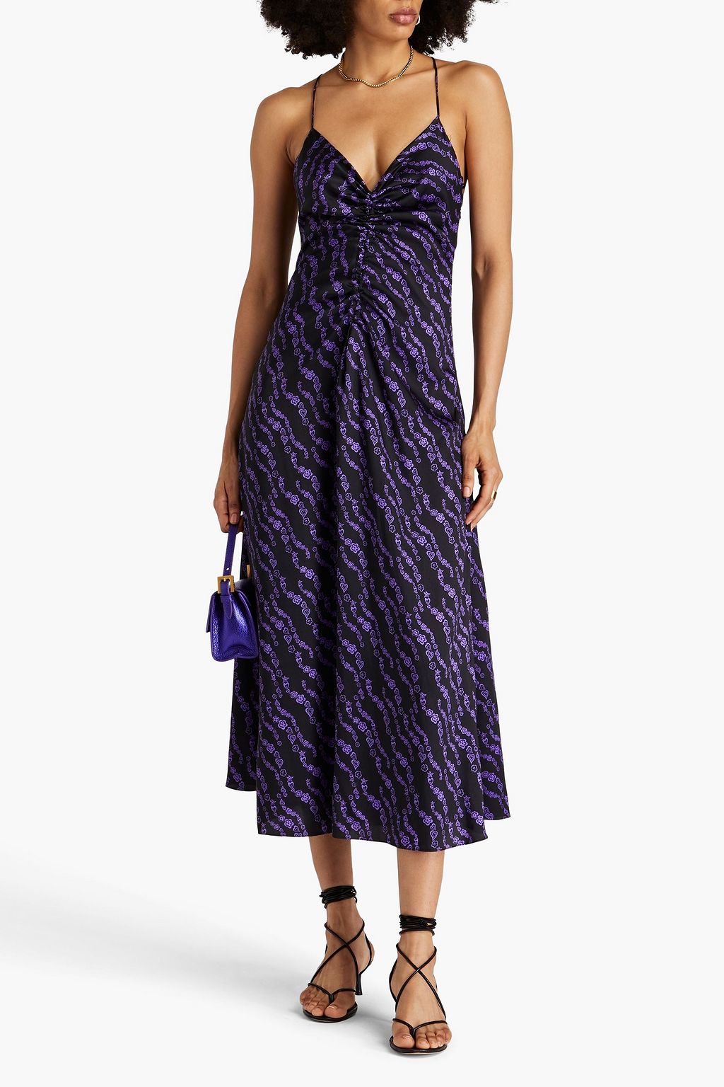 SANDRO Slip Dress in Midilänge aus Twill mit Print und Raffungen