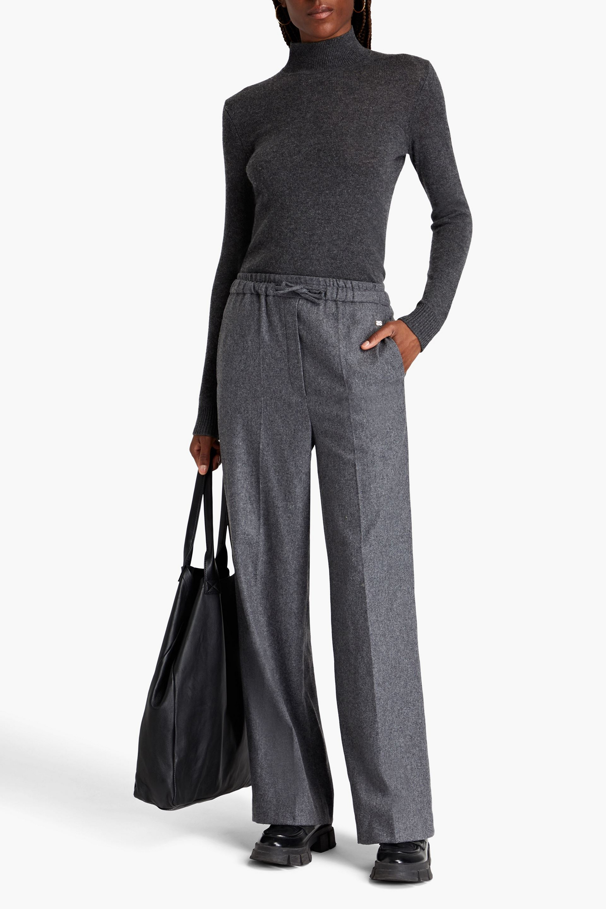 SANDRO Mélange wool-blend felt wide-leg pants