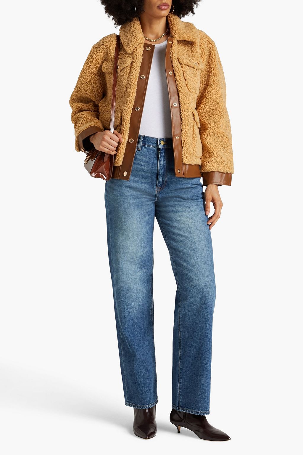 SANDRO Leather-trimmed faux shearling jacket