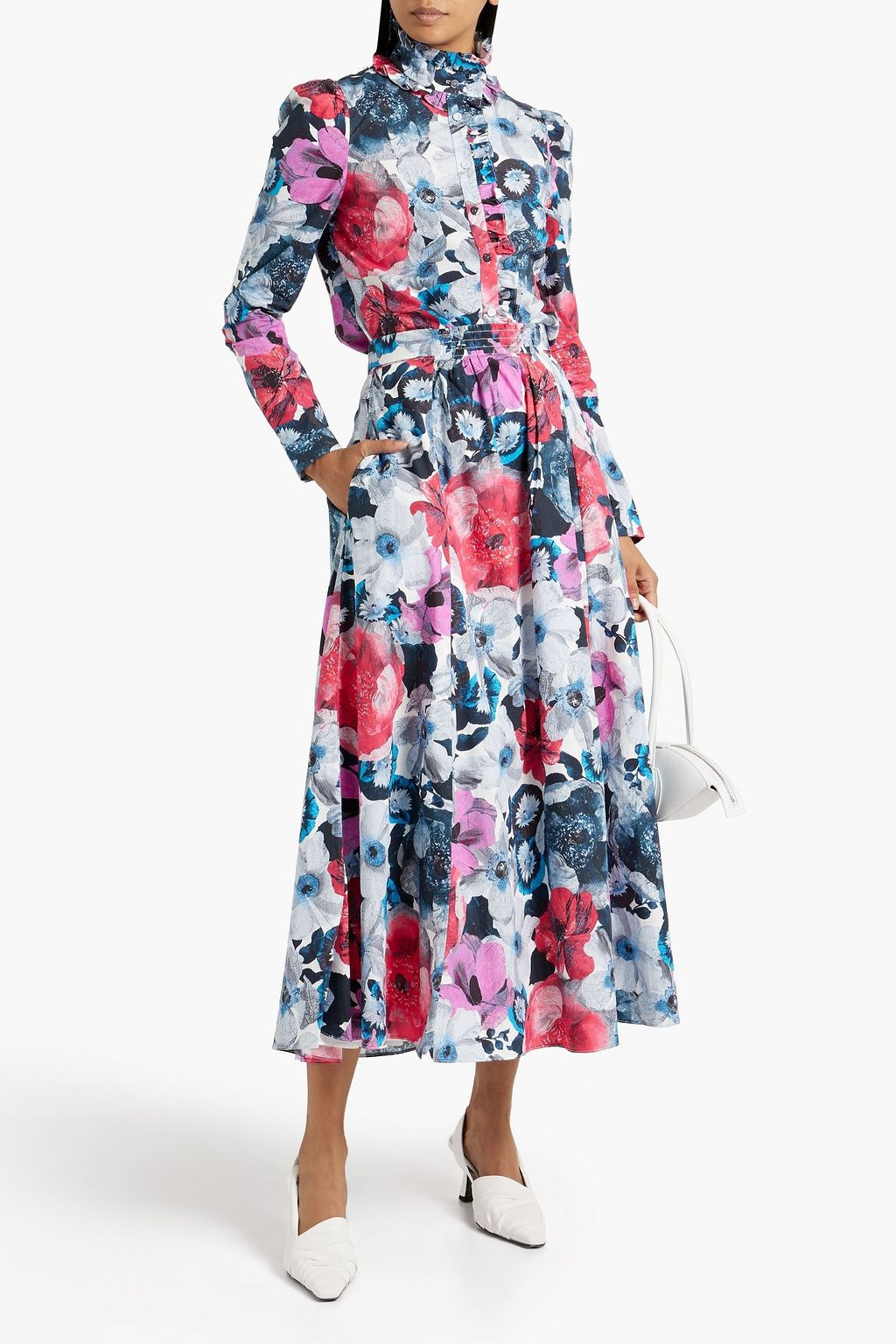 ERDEM Bernadette gathered floral-print cotton-poplin maxi skirt
