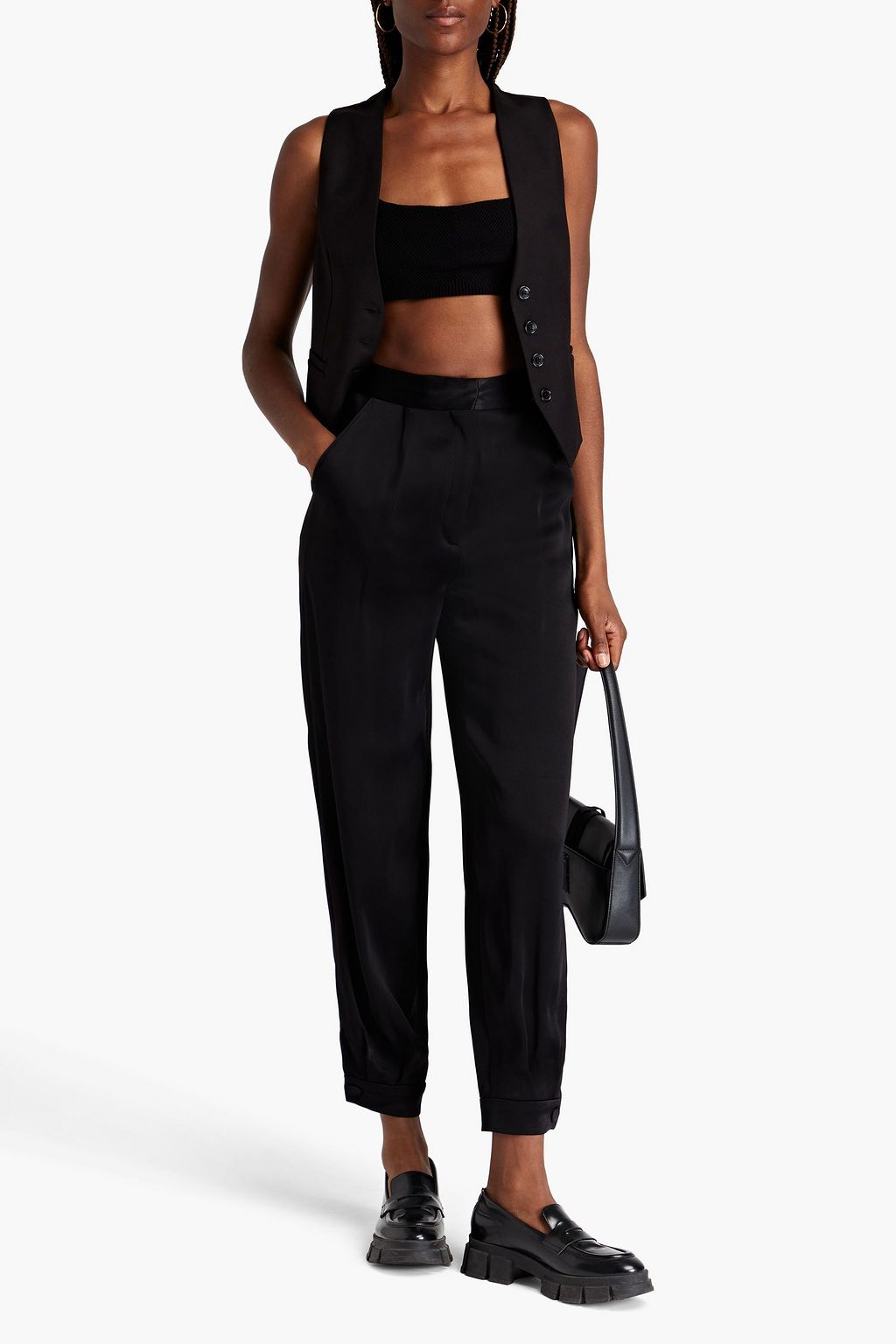 SANDRO Satin-crepe tapered pants