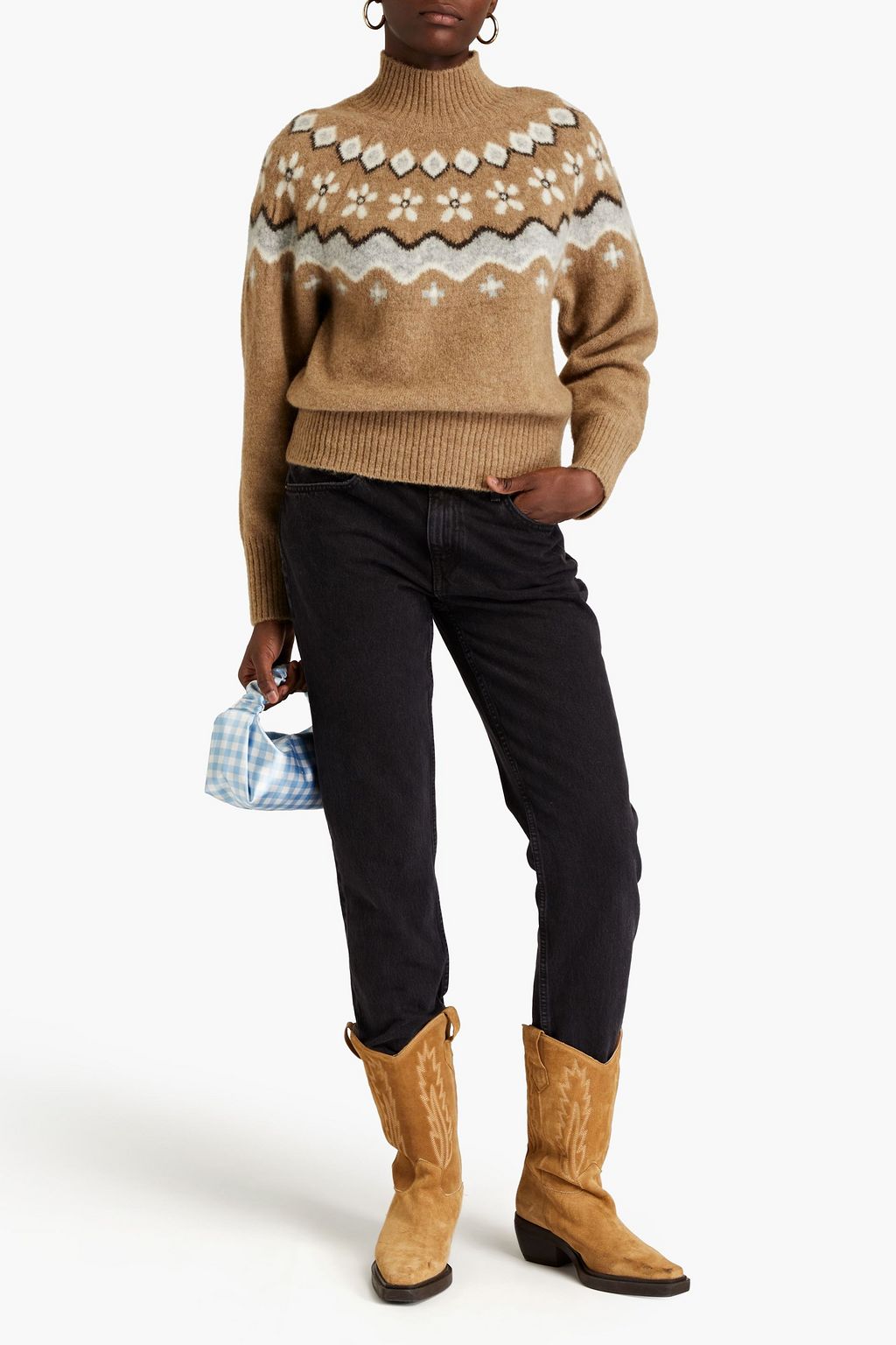 SANDRO Fair Isle alpaca-blend turtleneck sweater