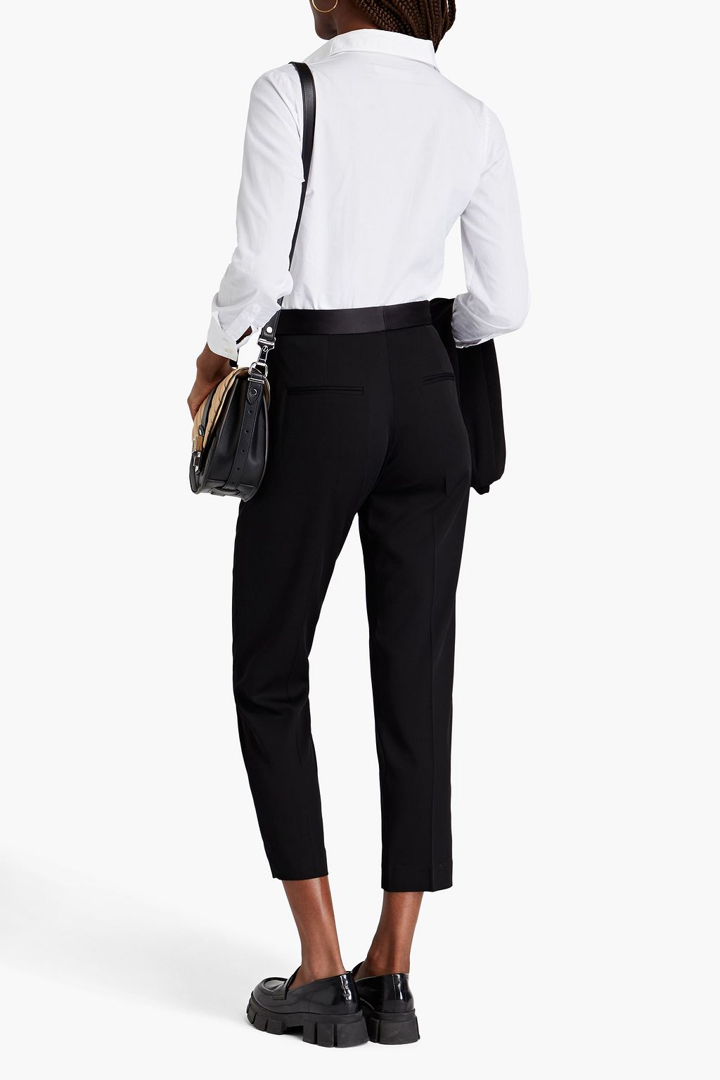 SANDRO Satin-trimmed crepe slim-leg pants
