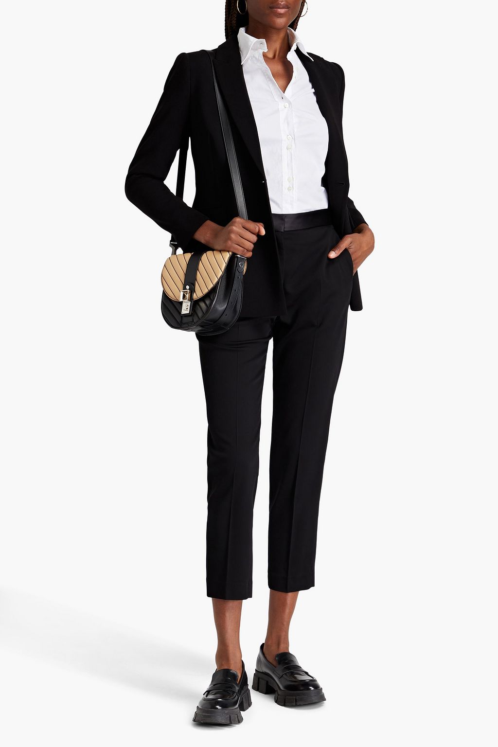 SANDRO Satin-trimmed crepe slim-leg pants