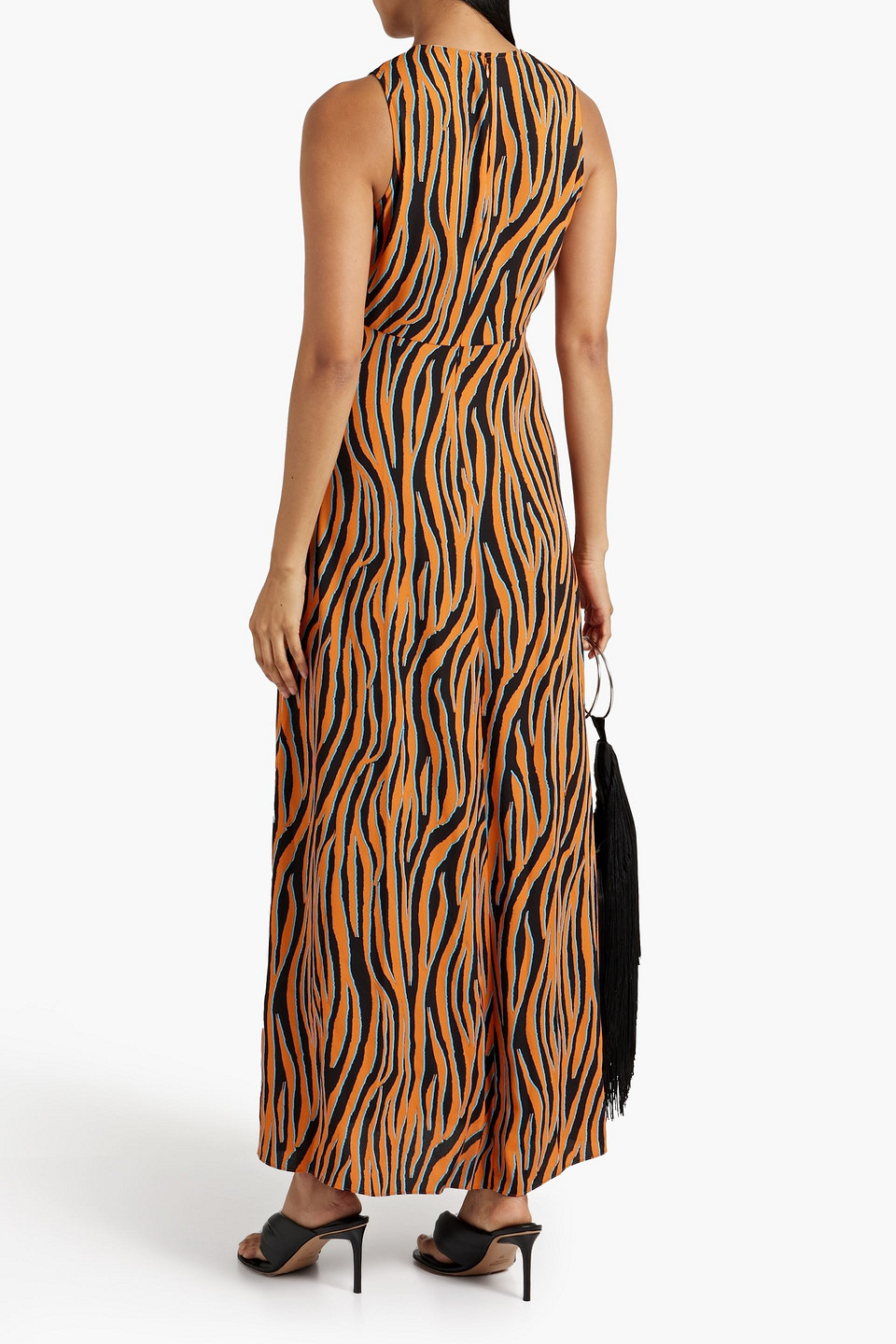 Shop Diane Von Furstenberg Ace Zebra-print Crepe Maxi Dress In Orange