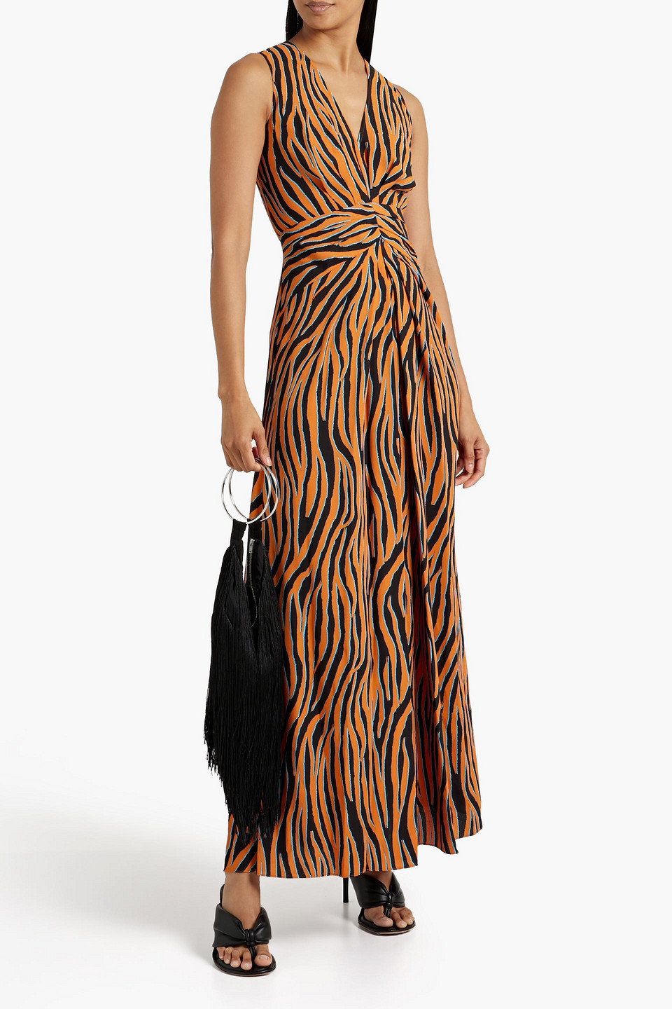 Shop Diane Von Furstenberg Ace Zebra-print Crepe Maxi Dress In Orange