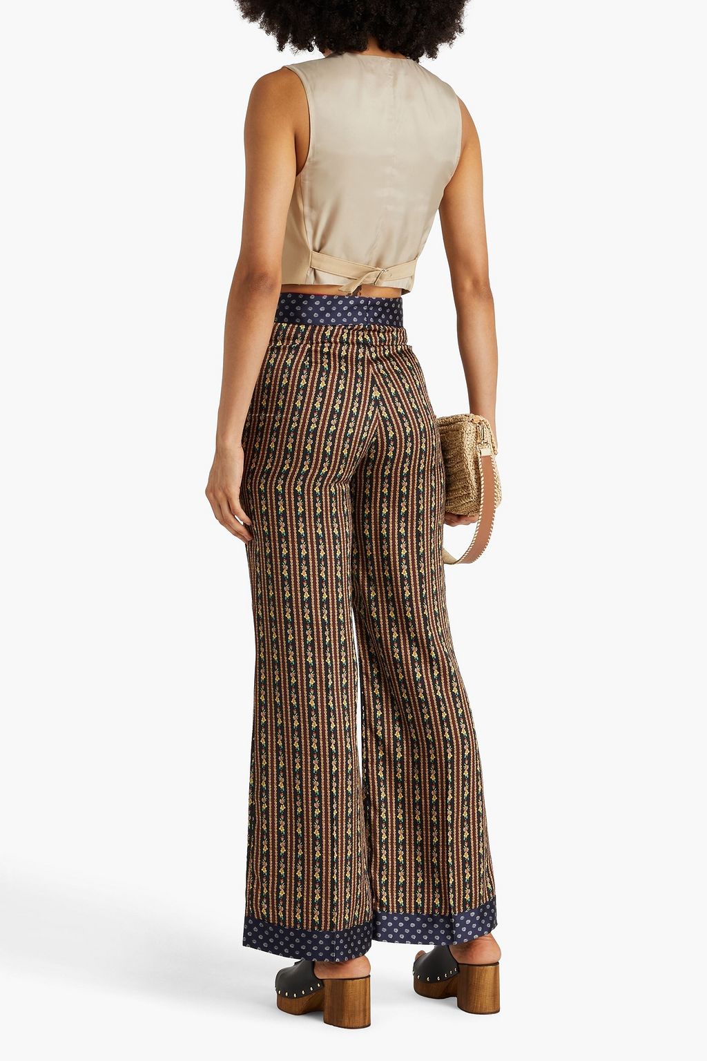 SANDRO Printed twill bootcut pants