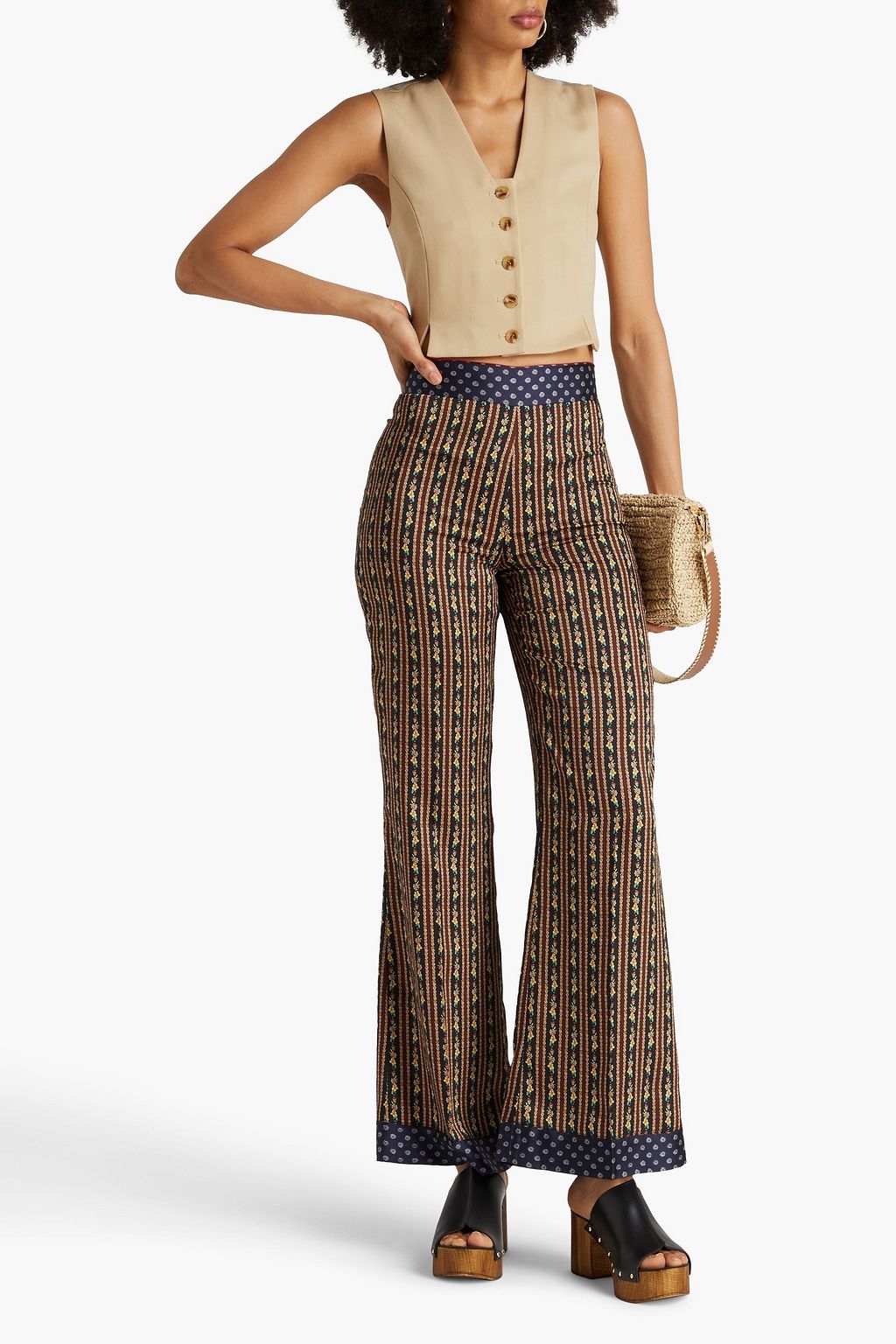 SANDRO Printed twill bootcut pants