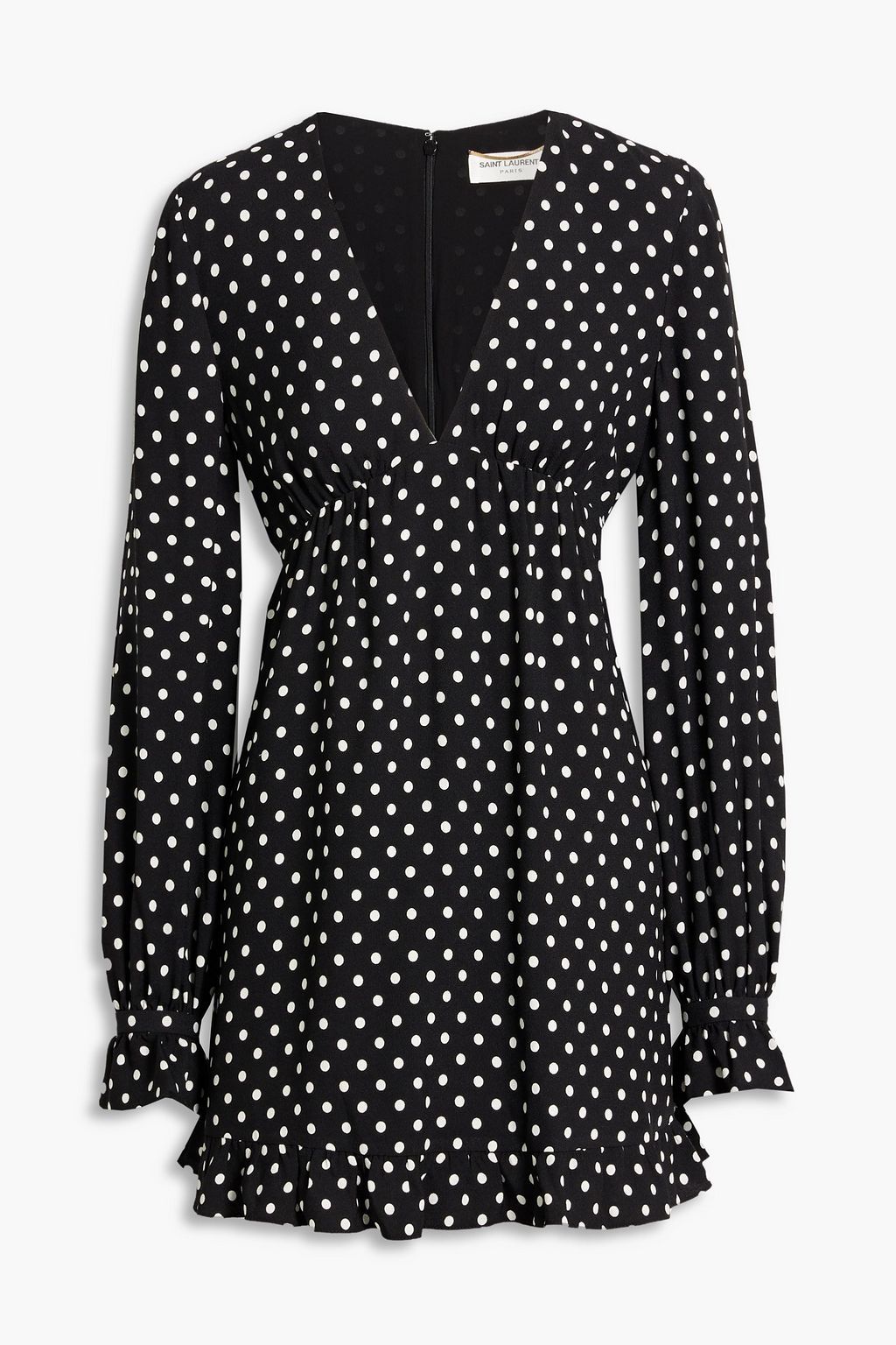 SAINT LAURENT Ruffled polka dot crepe mini dress THE OUTNET