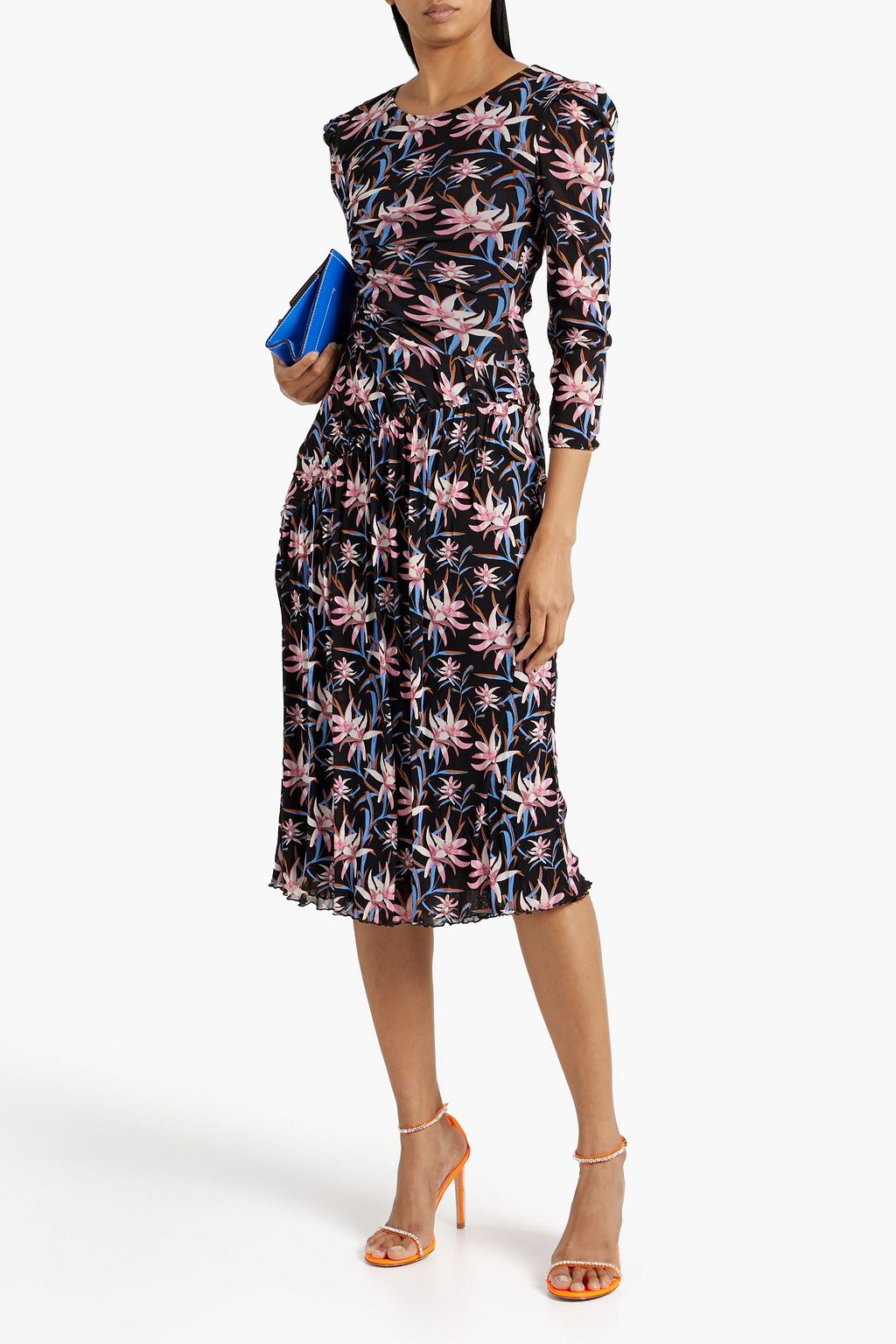 DIANE VON FURSTENBERG فستان متوسط الطول “باربارا” من الشبك المطاط بتصميم يمكن ارتداؤه على الوجهين مزين بطبعات